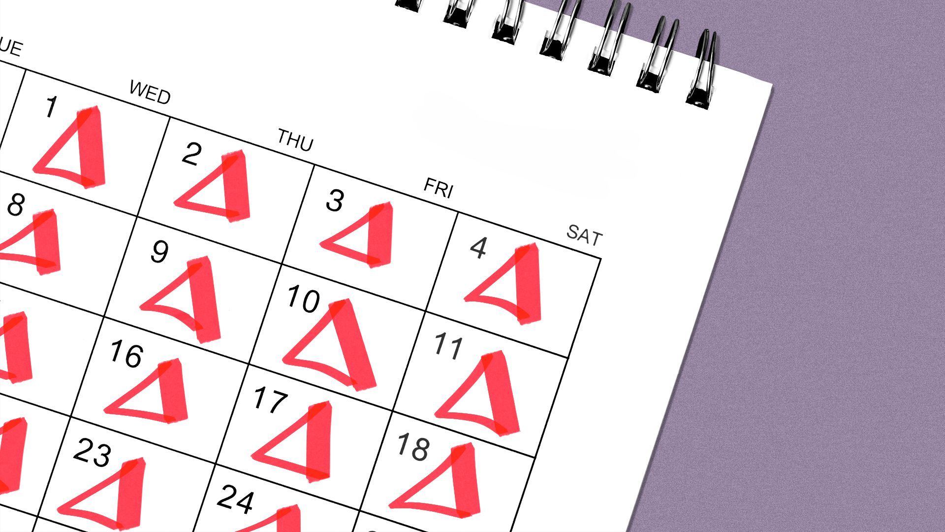 Illustration of a calendar with the letter delta on every date. 