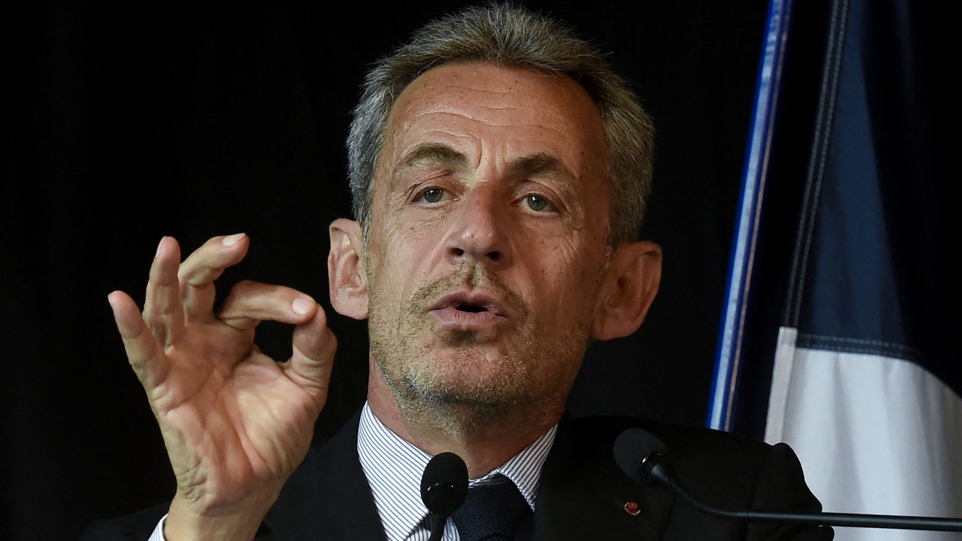 Former French President Nicolas Sarkozy speaking in Calais, France, in September 2021.