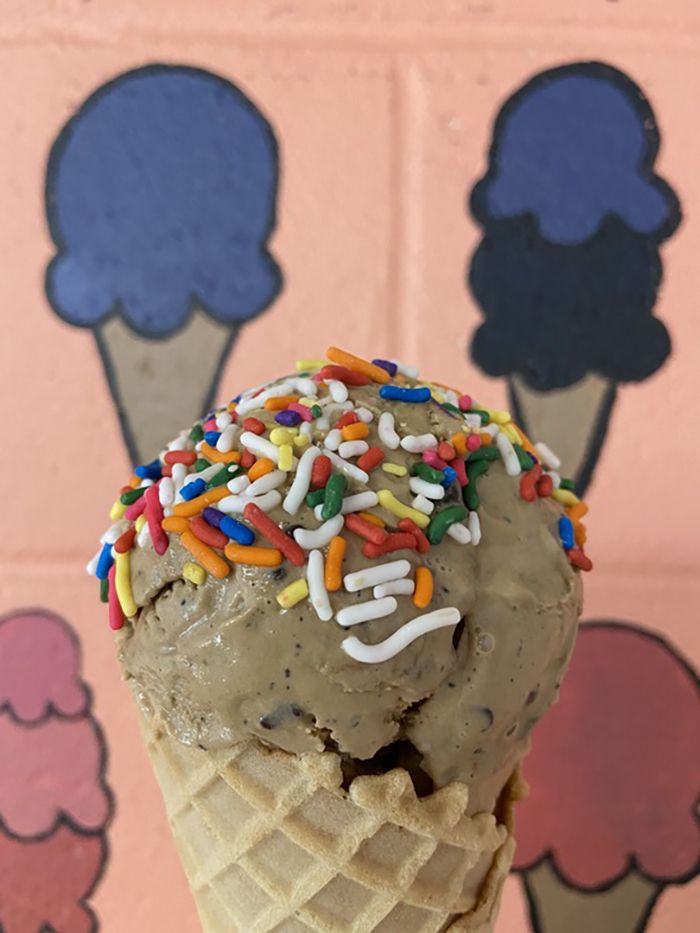 Two Scoops double chocolate in a waffle cone with rainbow sprinkles. Photo: Ashley Mahoney/Axios