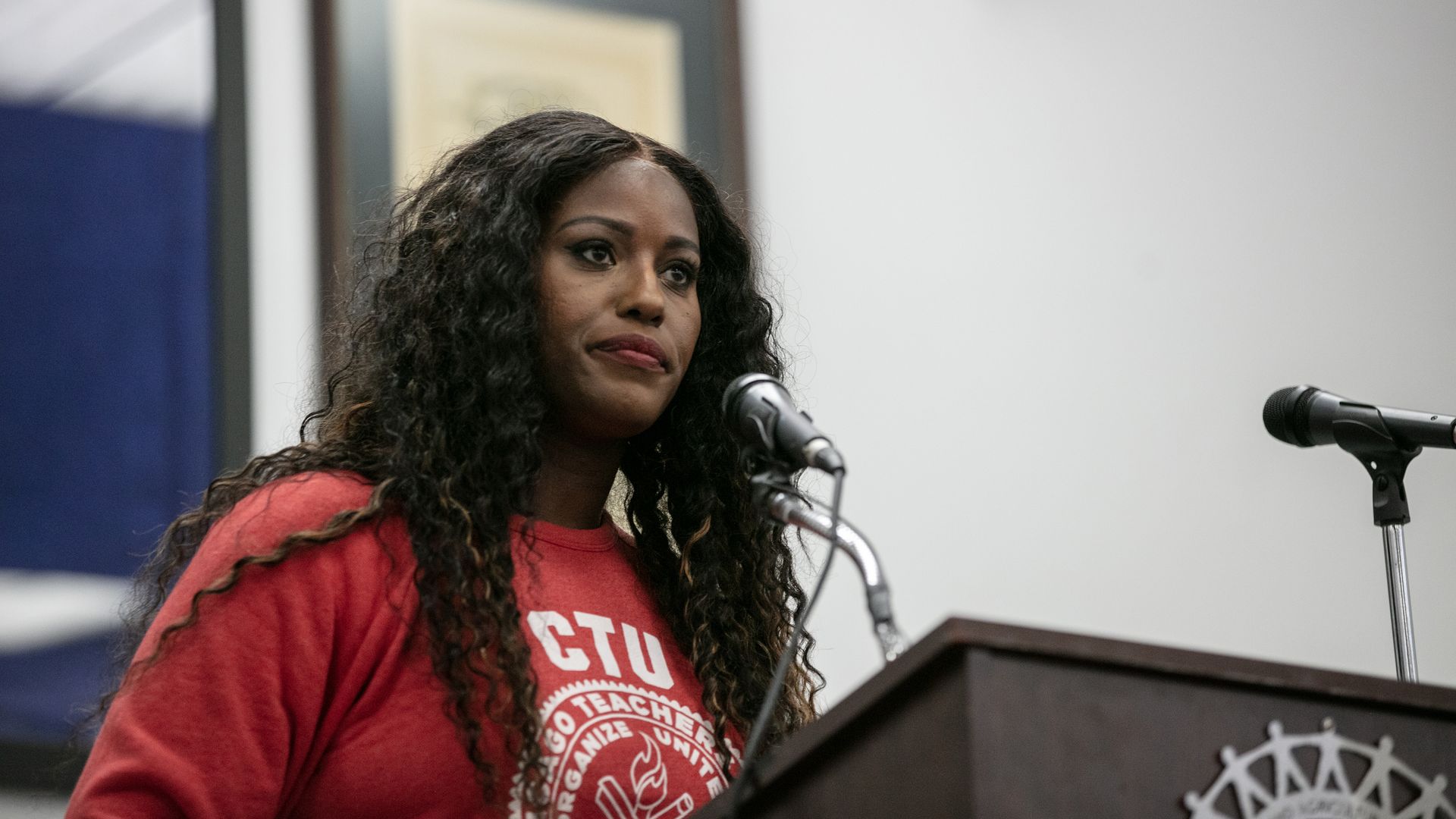 woman in a red sweatshirt 