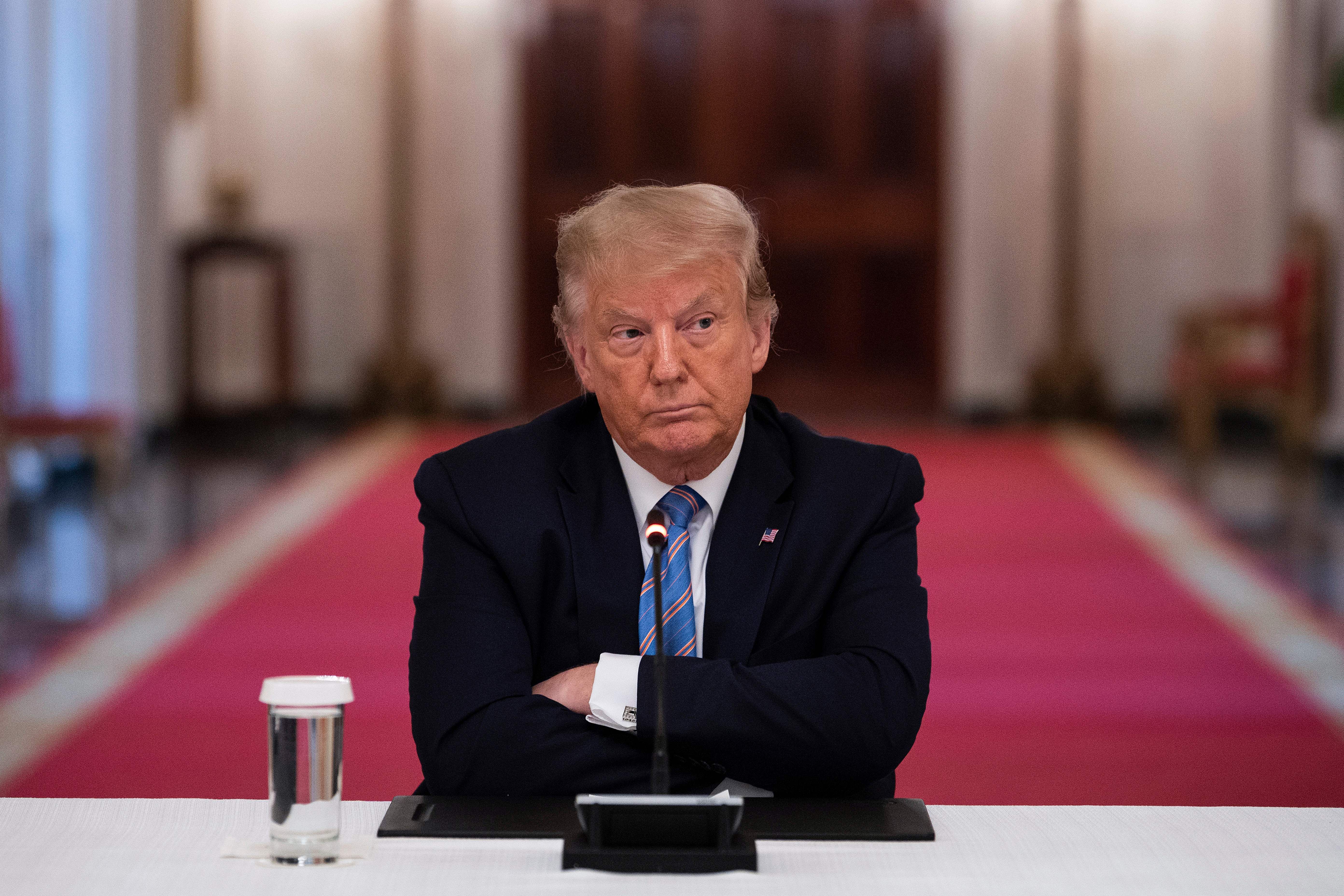  President Donald Trumpduring a roundtable discussion on the Safe Reopening of Americas Schools during the coronavirus pandemic, in the East Room of the White House on July 7, 2020, in Washington, DC.