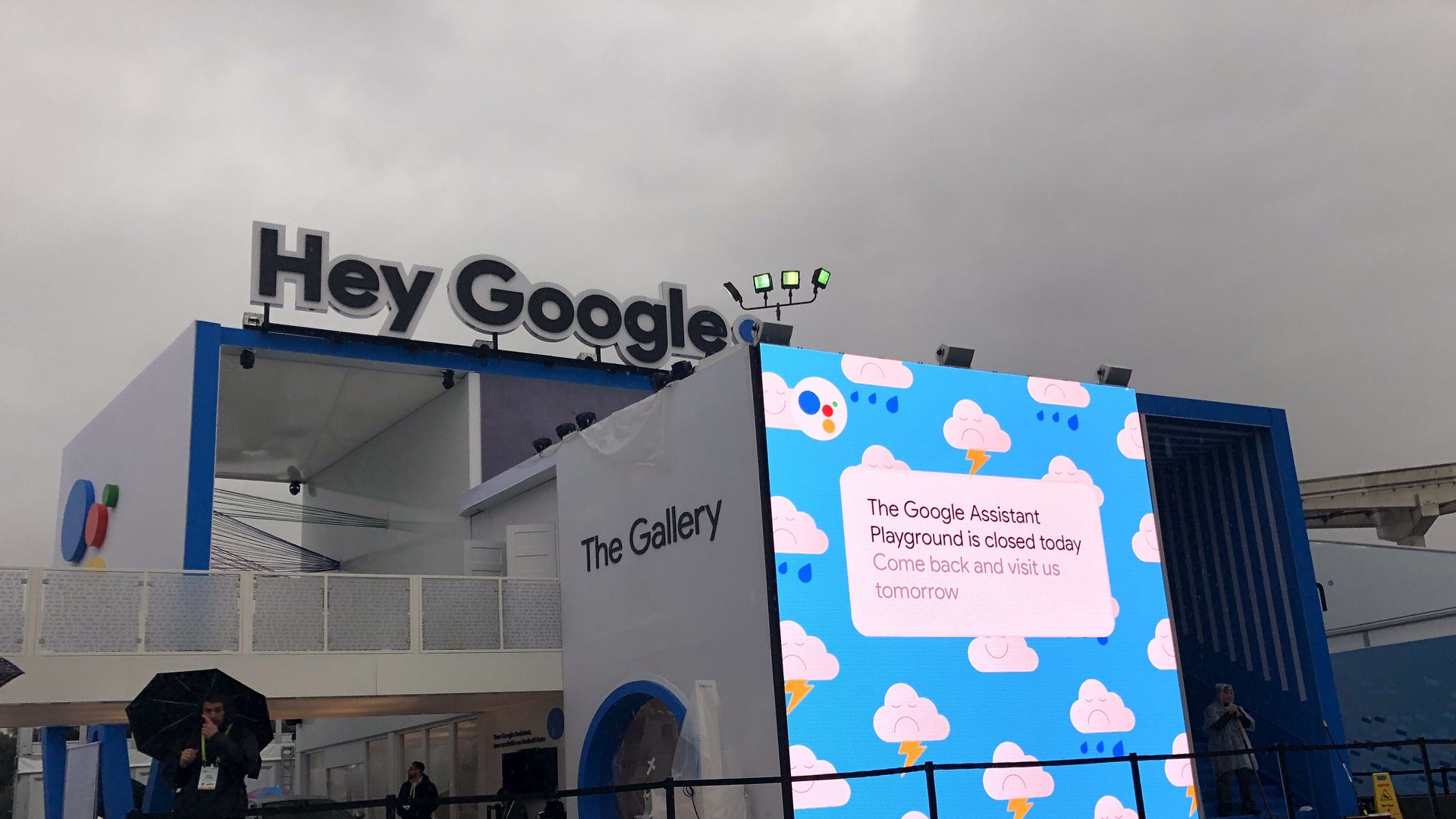 A rare Las Vegas rainstorm forced Google to close its outdoor CES booth on Tuesday
