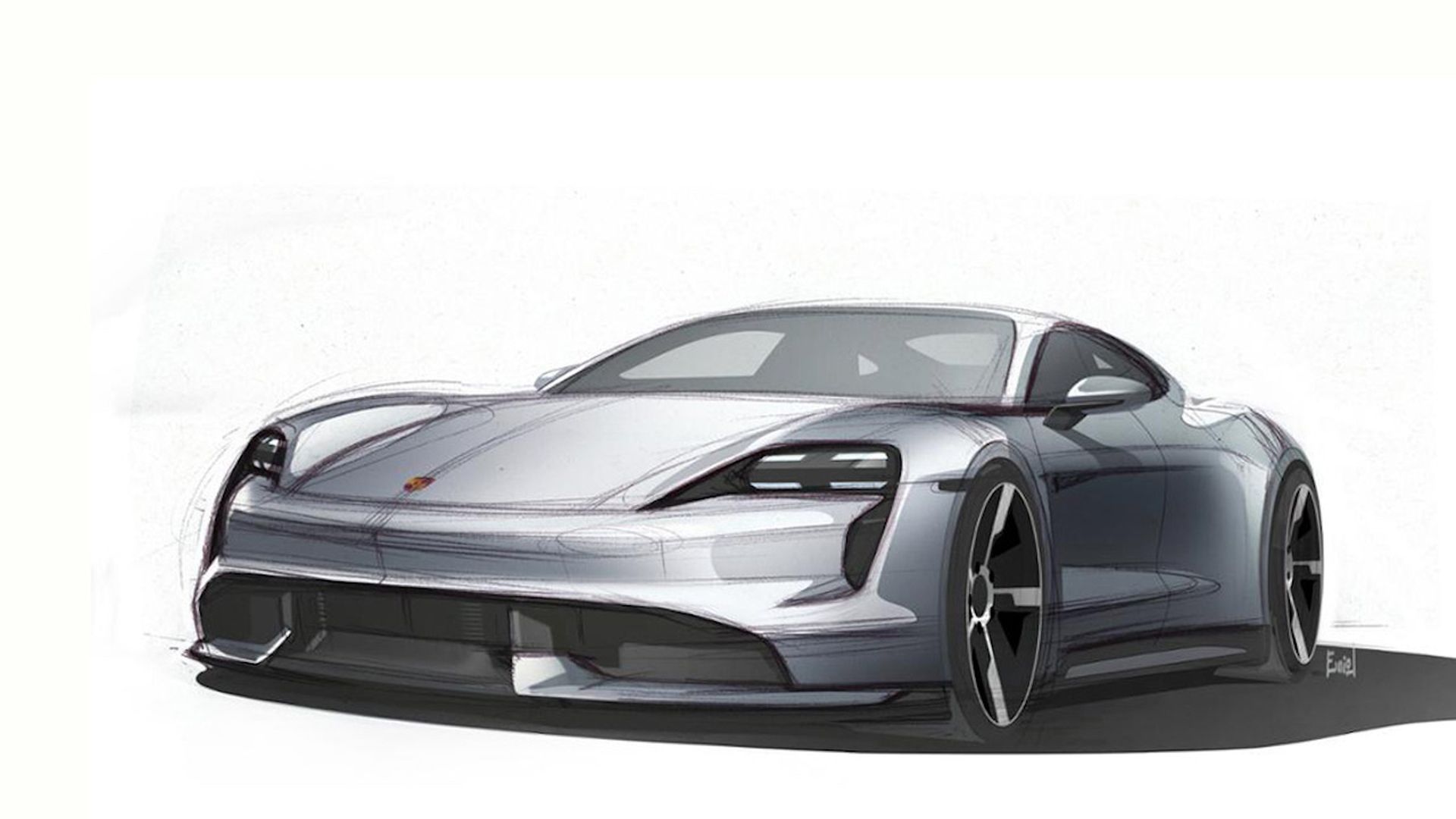 Illustration of the electric Porsche Taycan