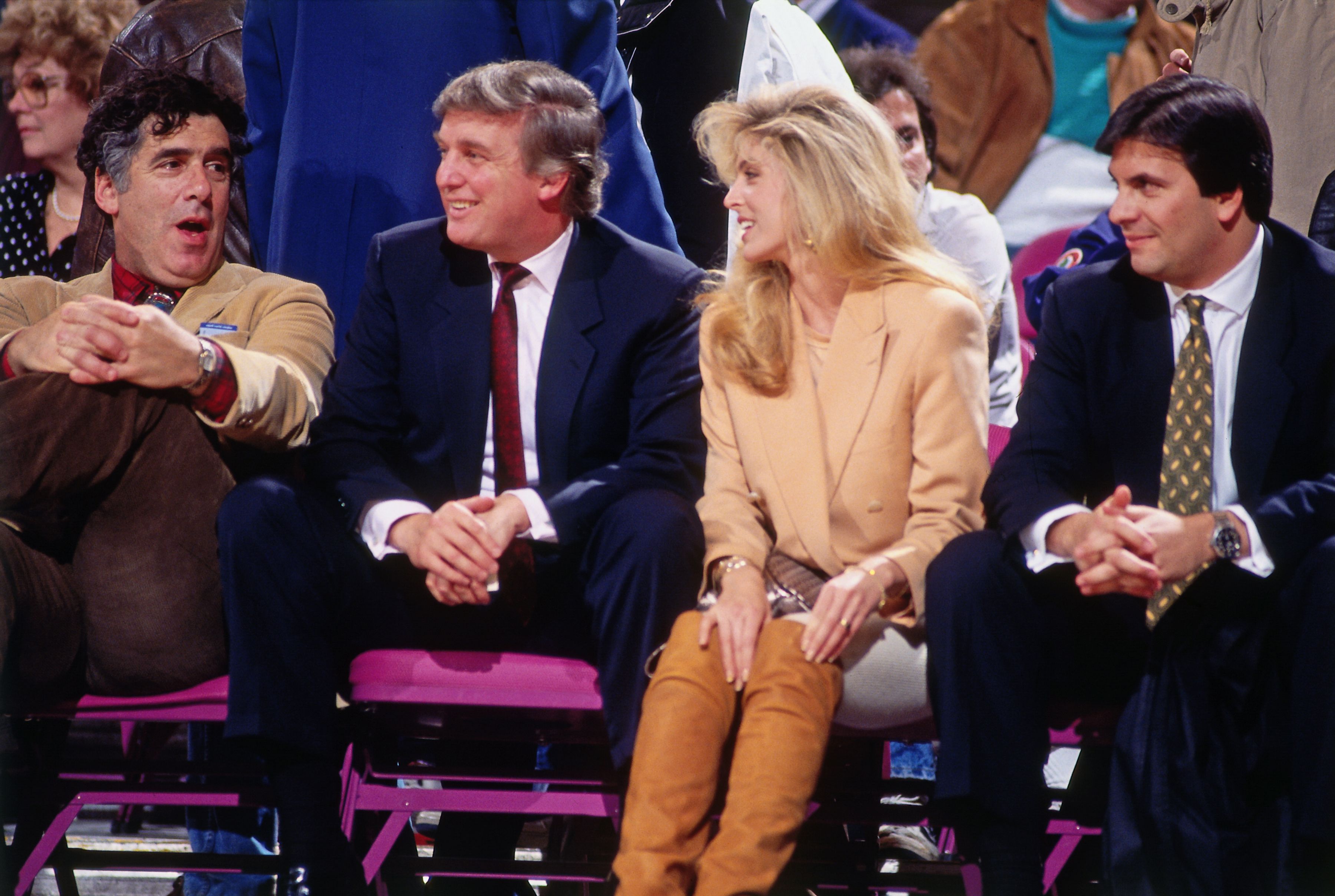 Donald Trump and Marla Maples at courtside during the New York Knicks game against the Phoenix Suns on March 5, 1991 at Madison Square Garden in New York, New York.
