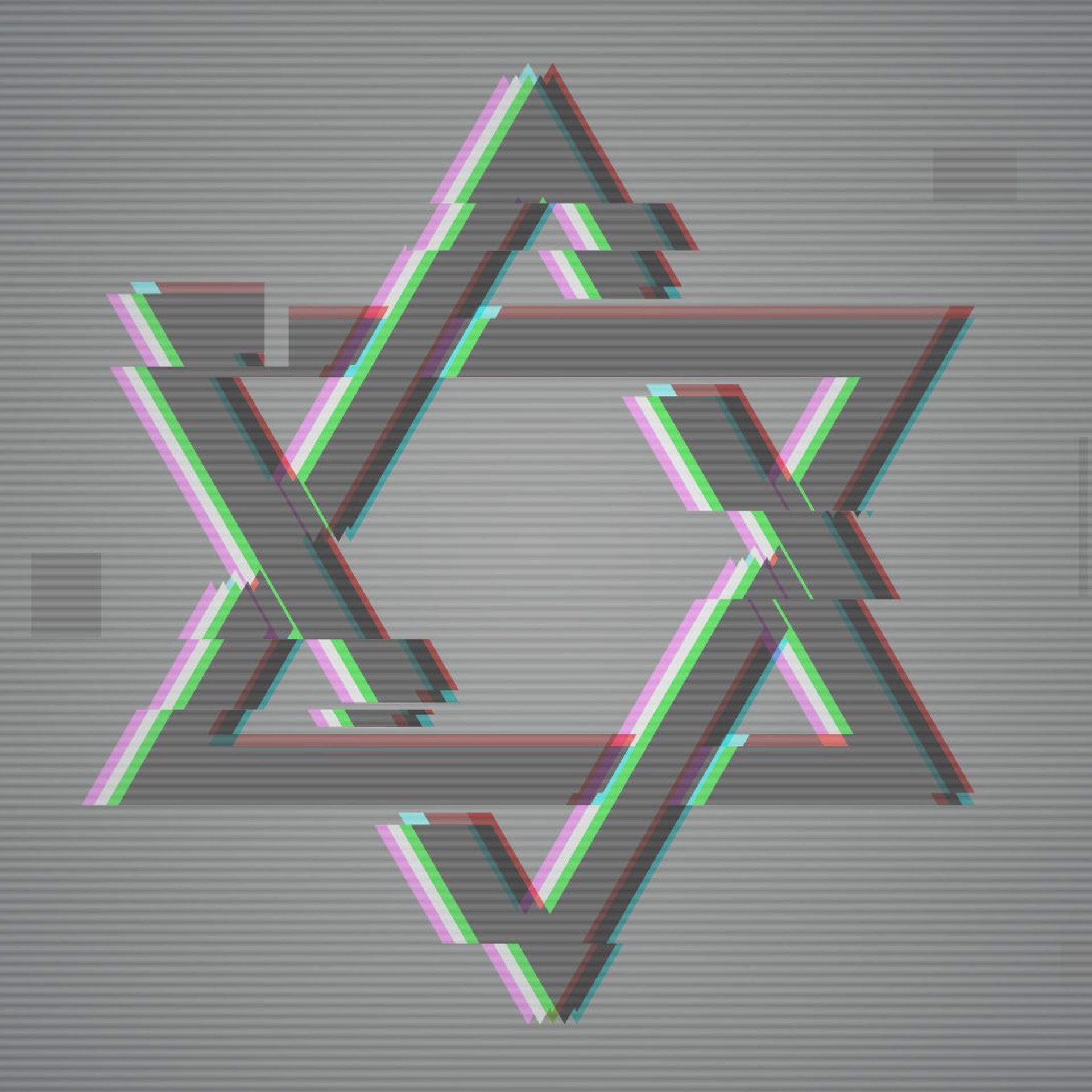Illustration of a star of David being glitched and distorted. 