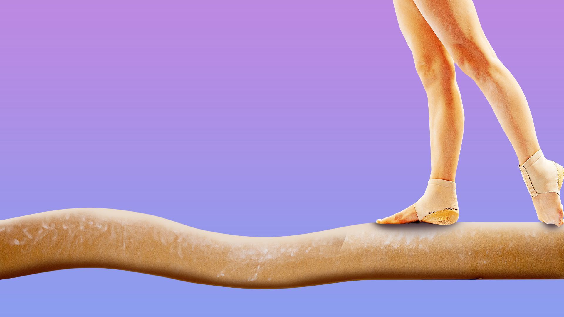 Illustration of a gymnast on a beam that is sloping up and down.
