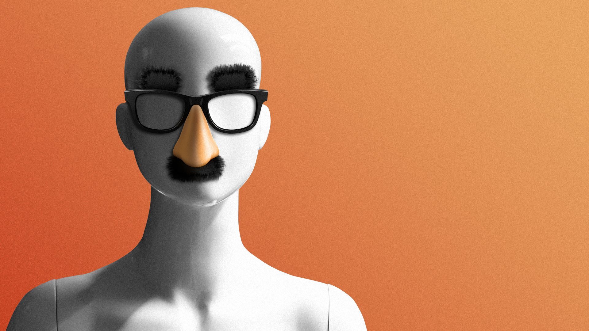 Illustration of a mannequin wearing a Groucho disguise.