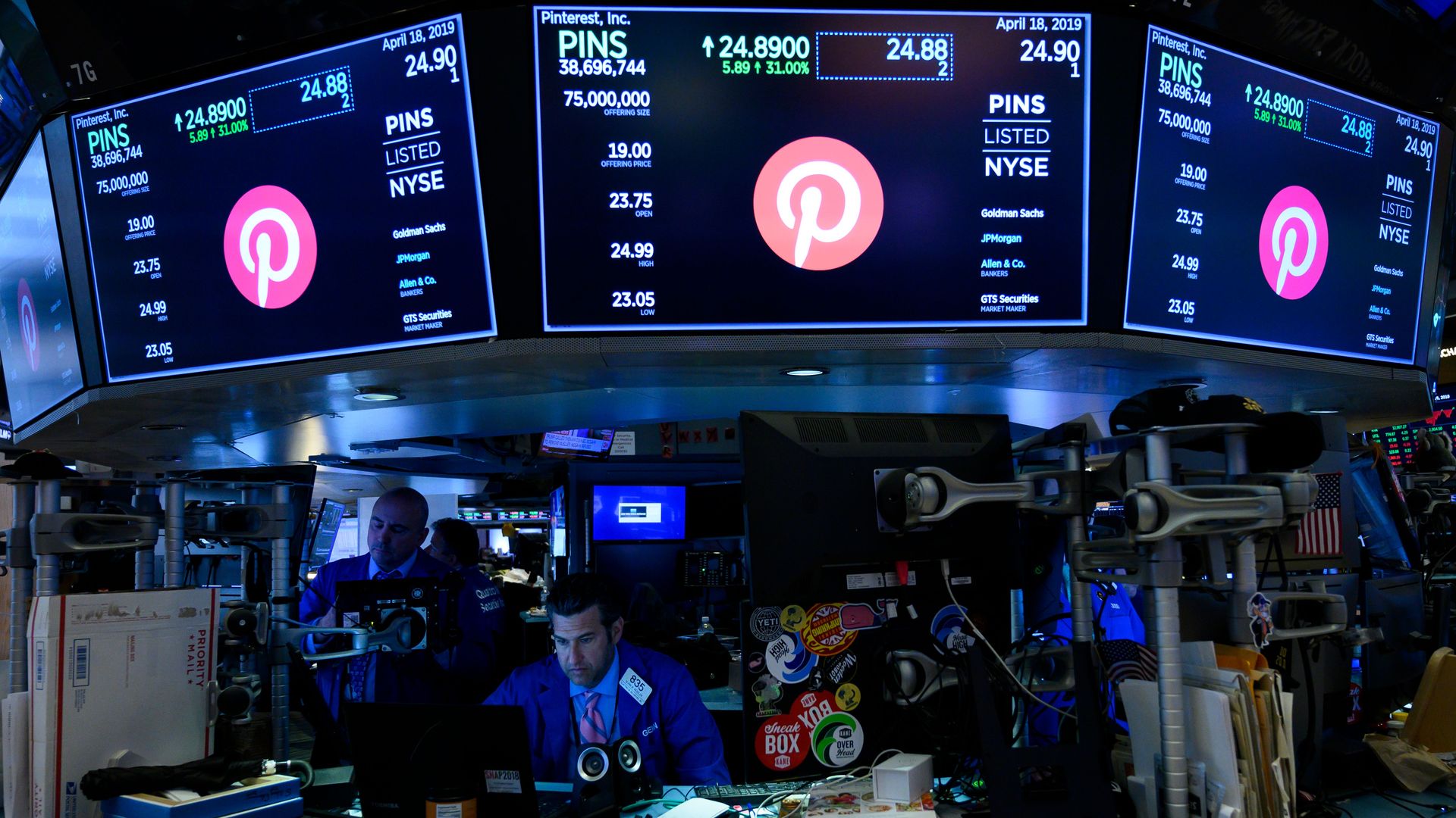 Photo of NYSE stock exchange during Pinterest IPO.