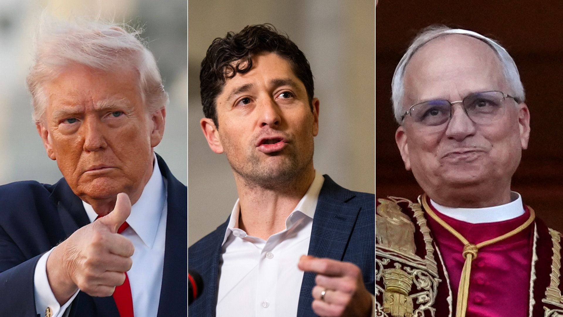 President Trump, Jacob Frey and Pope Leo pictures side by side