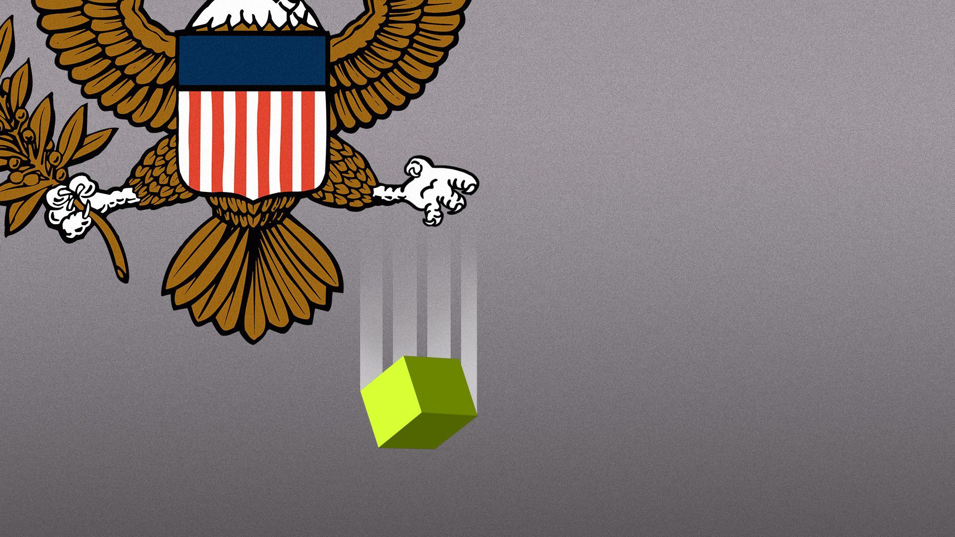 Illustration of the SEC logo eagle dropping a green cube.