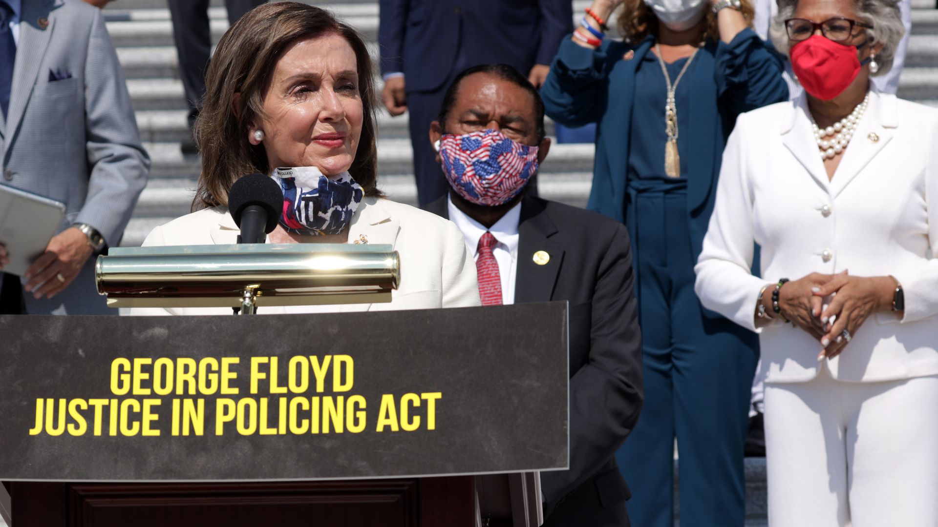 Nancy Pelosi speaking in June 2020 on a police reform bill named after George Floyd.