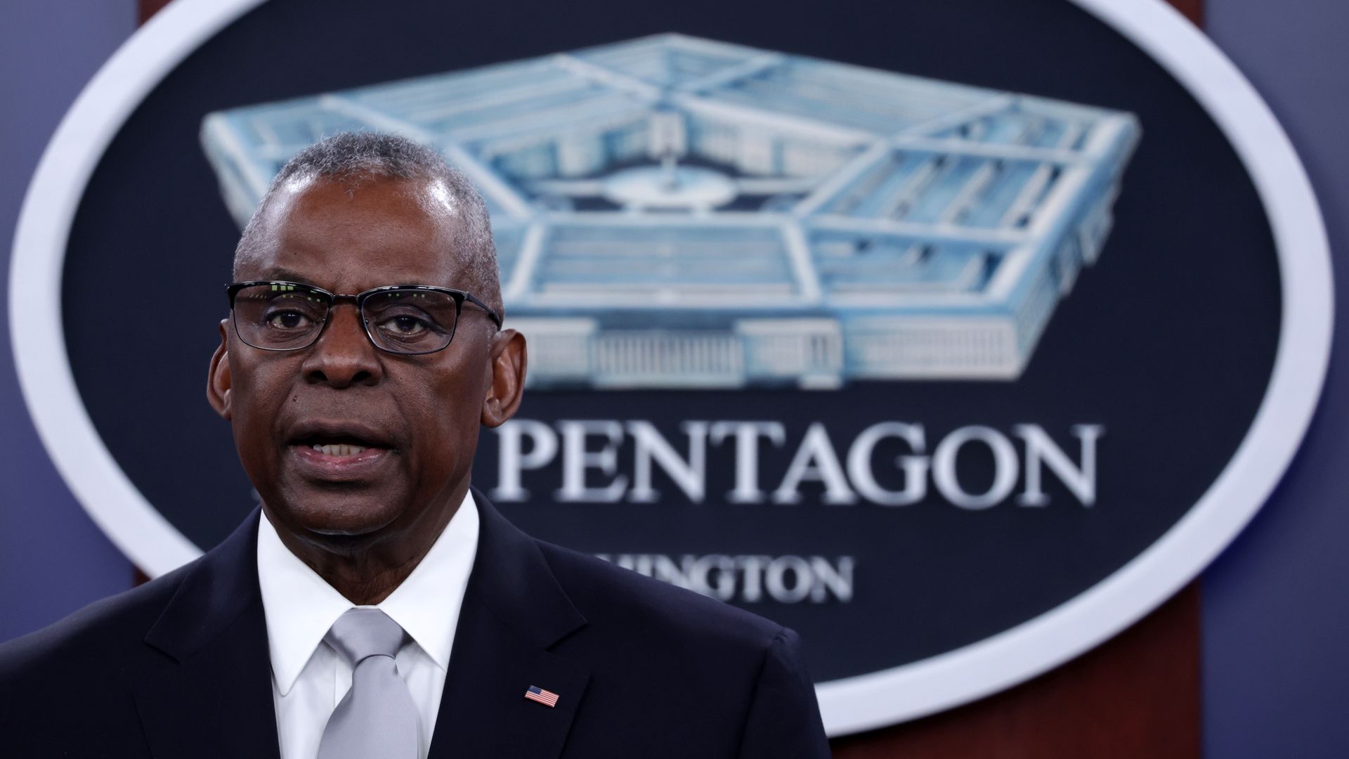 Secretary of Defense Lloyd Austin speaks during a news conference at the Pentagon on February 1, 2024 in Arlington, Virginia. 