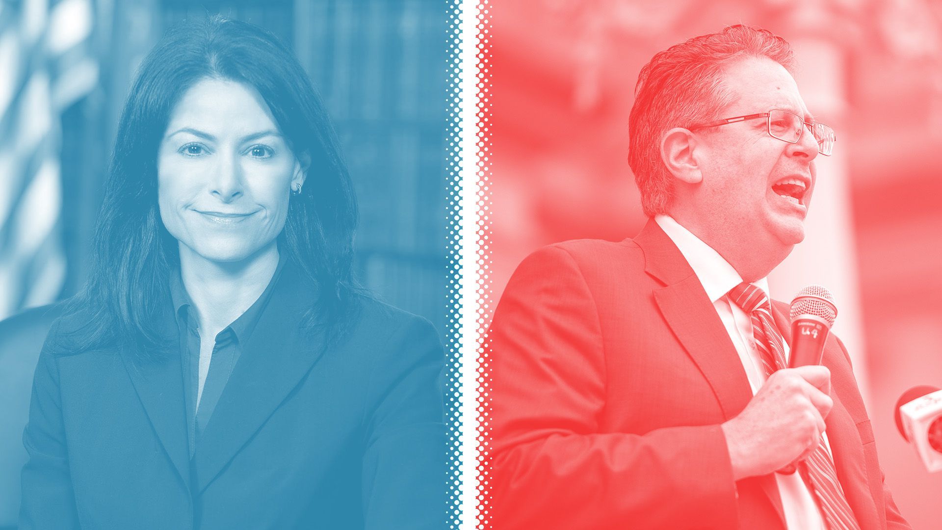 Photo illustration of Dana Nessel and Matthew DePerno. 