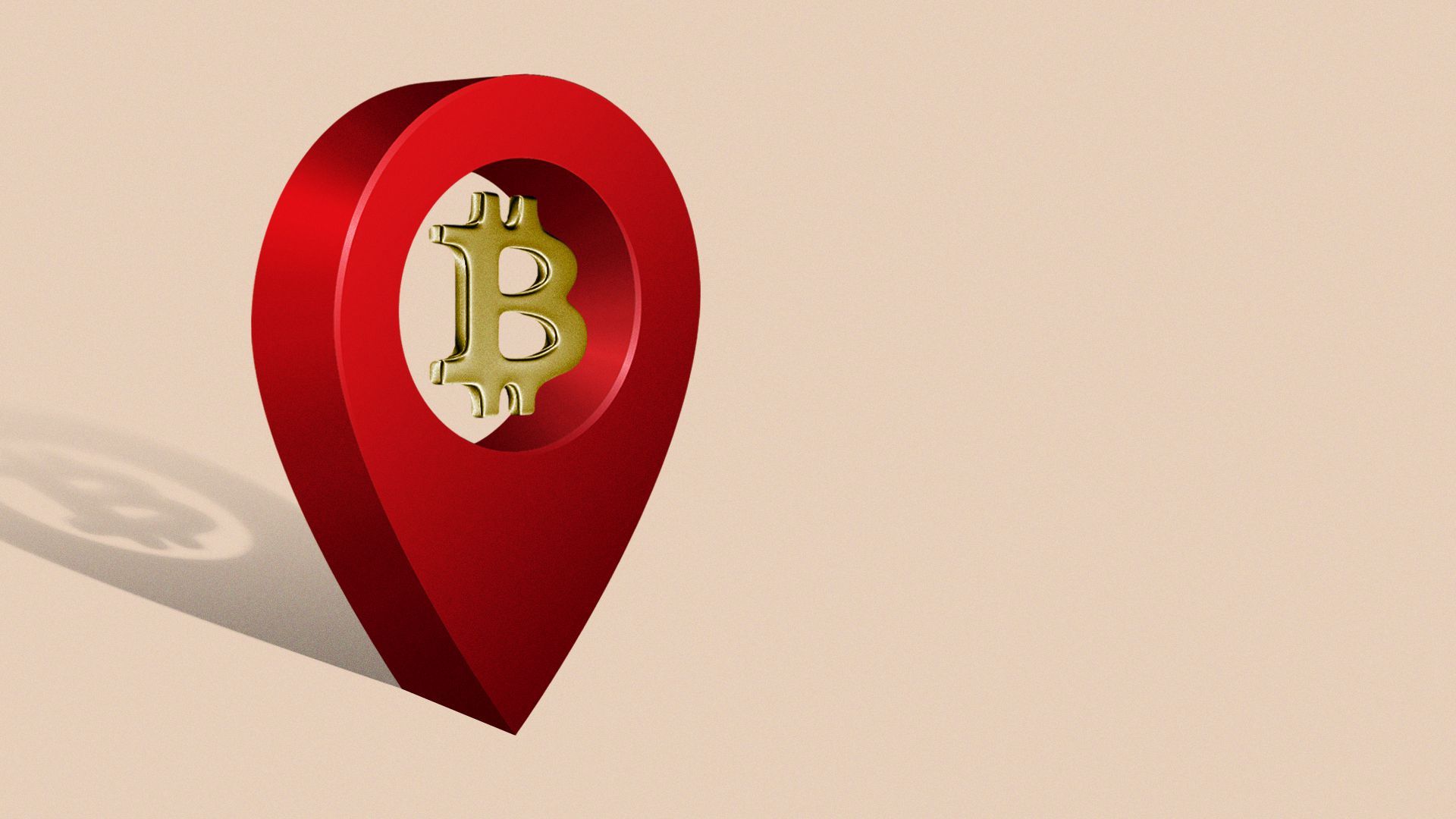 Illustration of the bitcoin logo inside a locater icon.