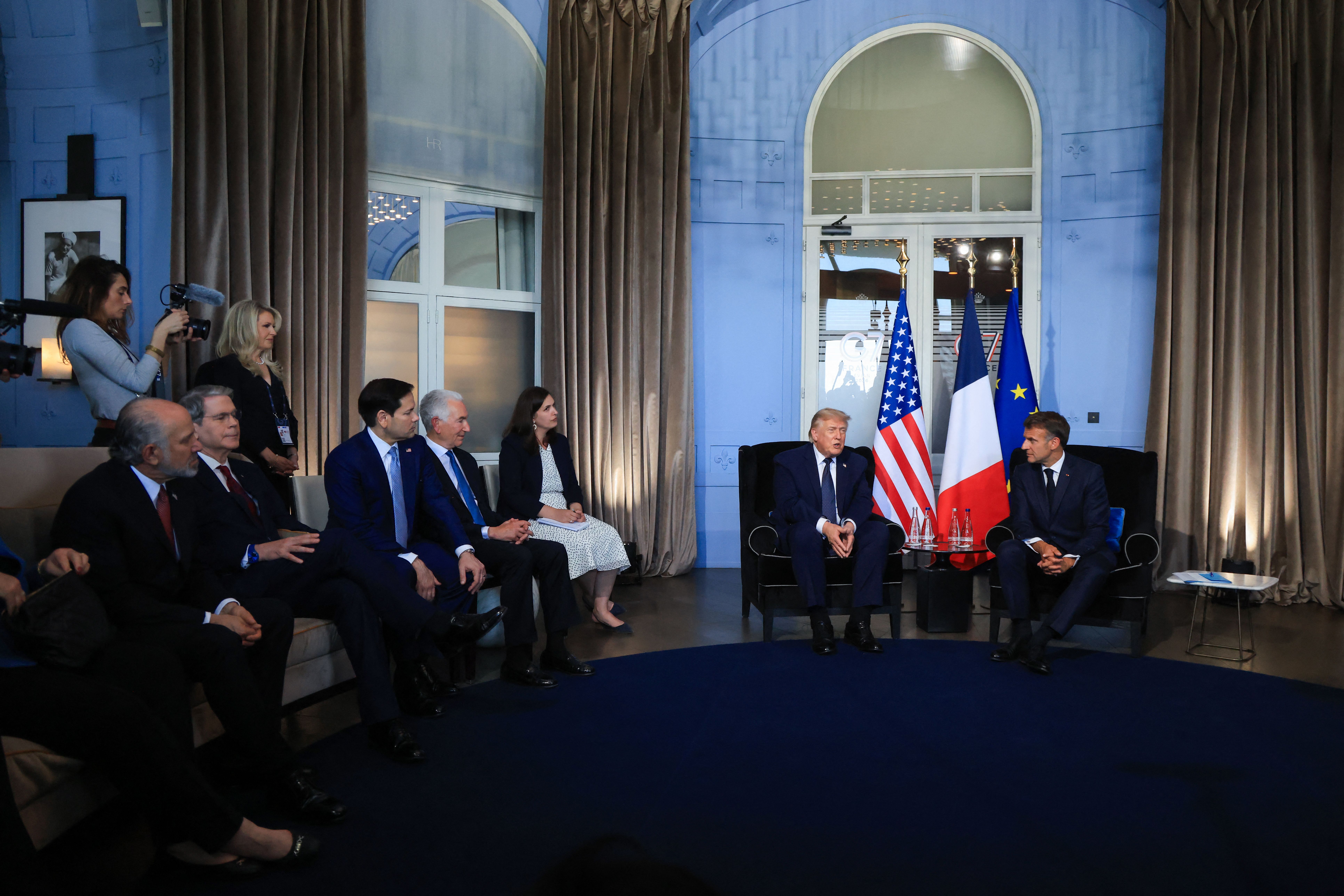 President Trump meets with French President Emmanuel Macron on the sidelines of the G7 summit in Evian, France on June 15. Photo: Ludovic Marin/AFP via Getty Images