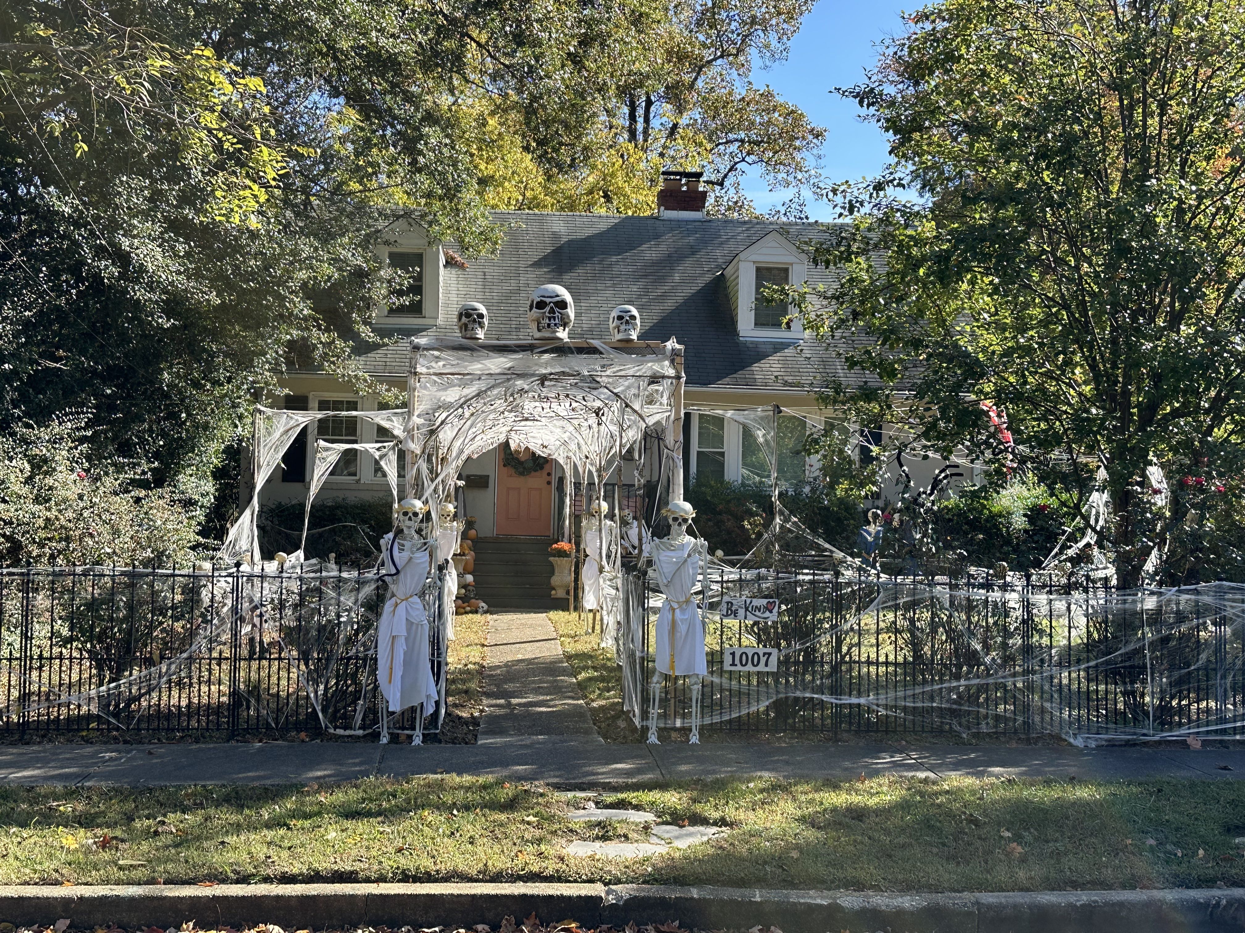 A house covered in spider webs and skeletons 