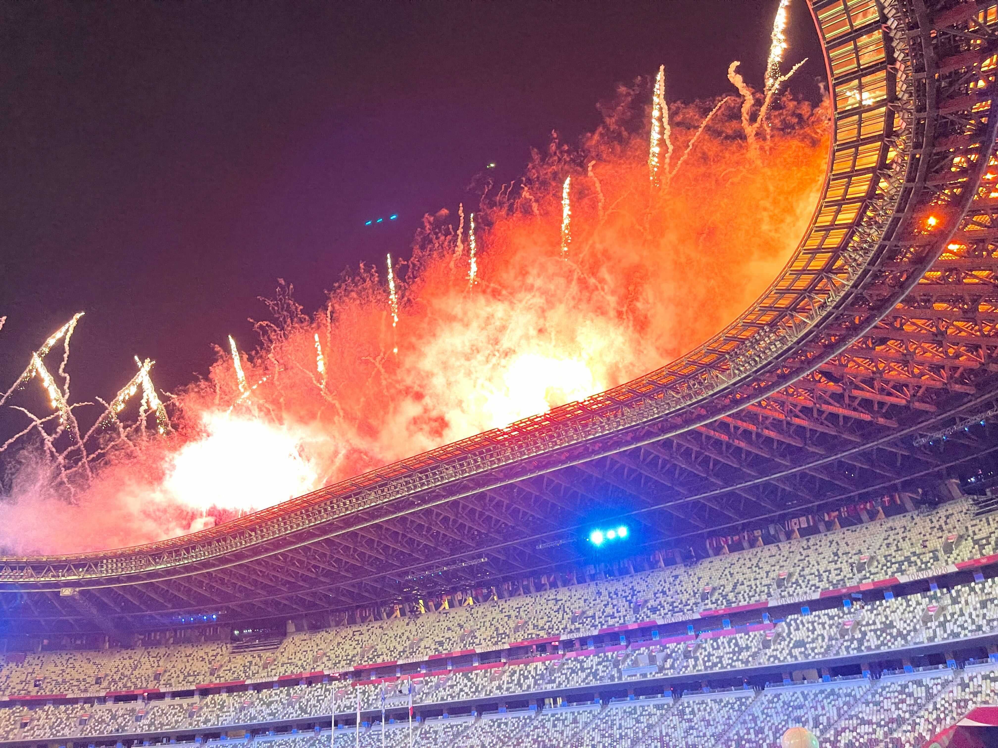 Fireworks at the olympic stadium.