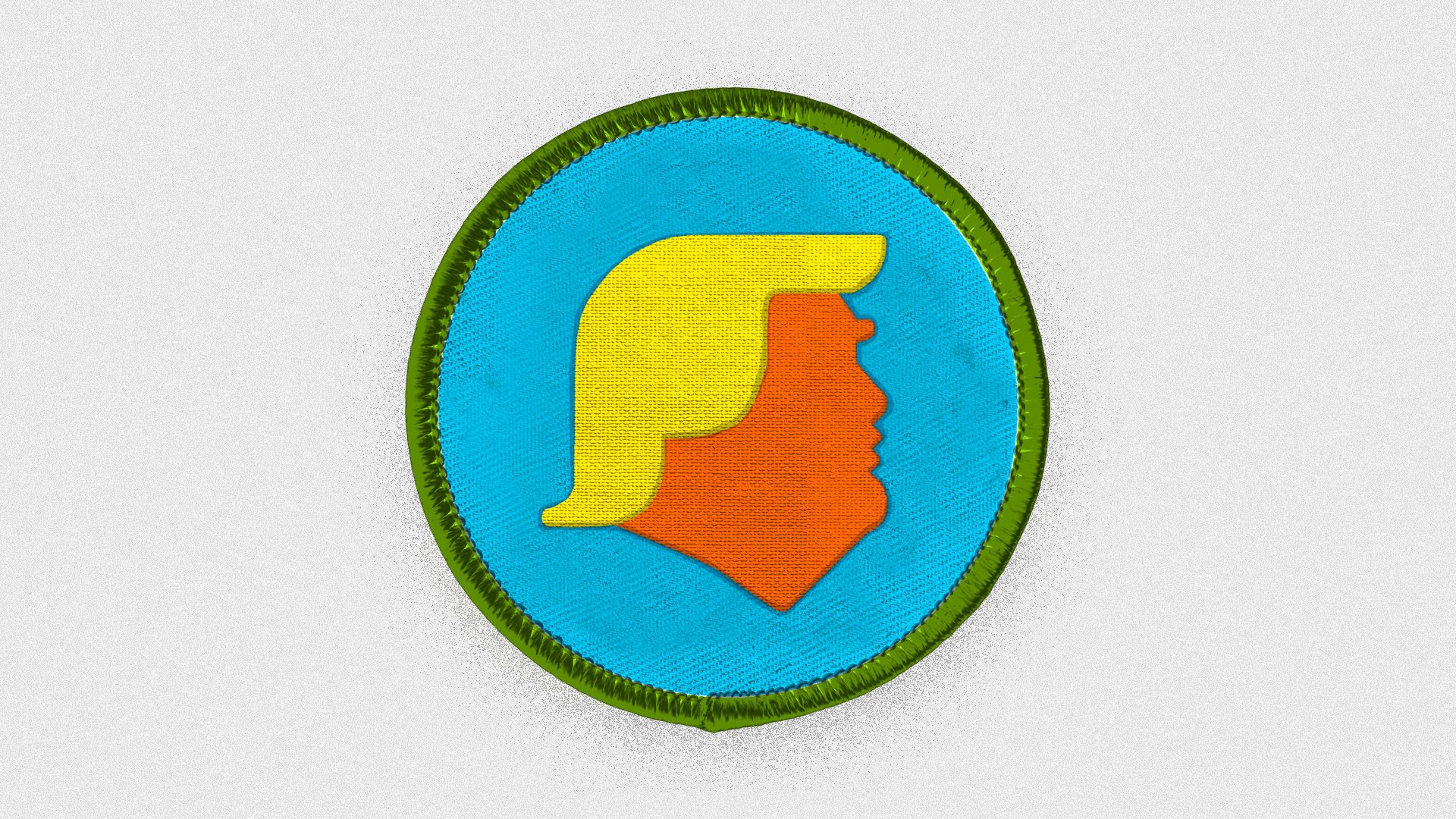 A scout badge bearing the profile of Donald Trump