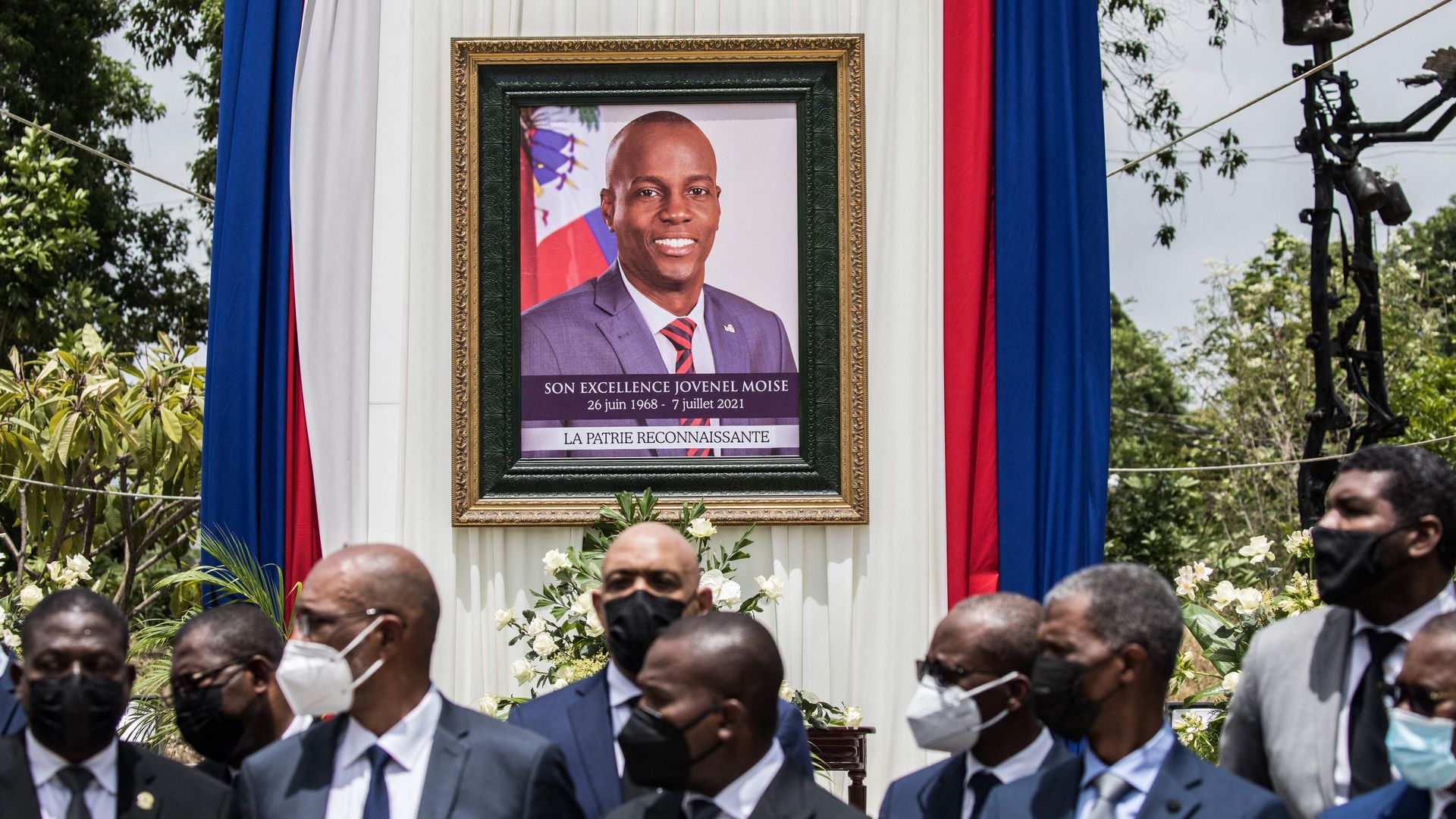 Officials attend a ceremony in honor of late Haitian President Jovenel Moise on July 2021. Photo: Valerie Baeriswyl / AFP