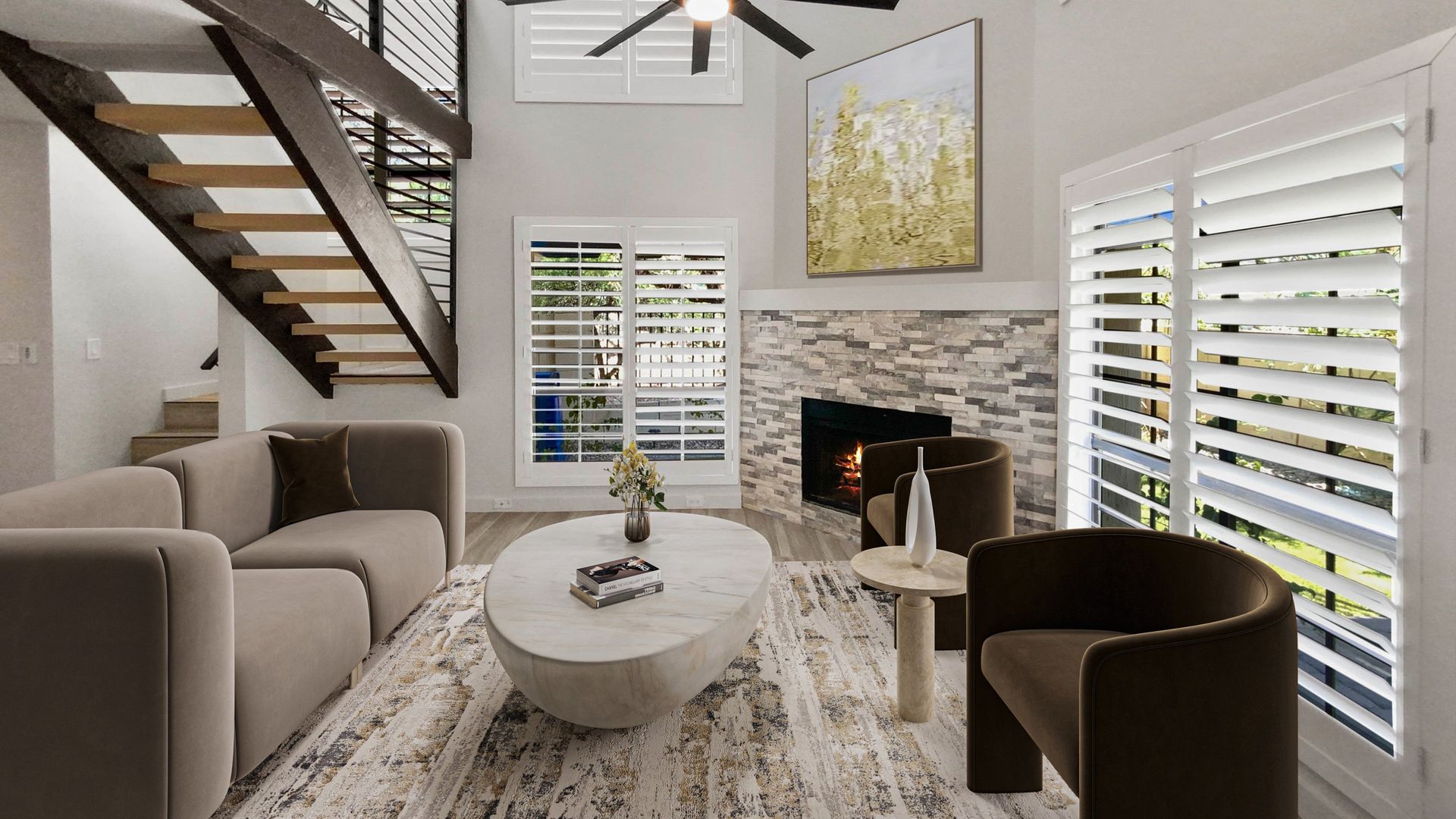 A modern living room. 