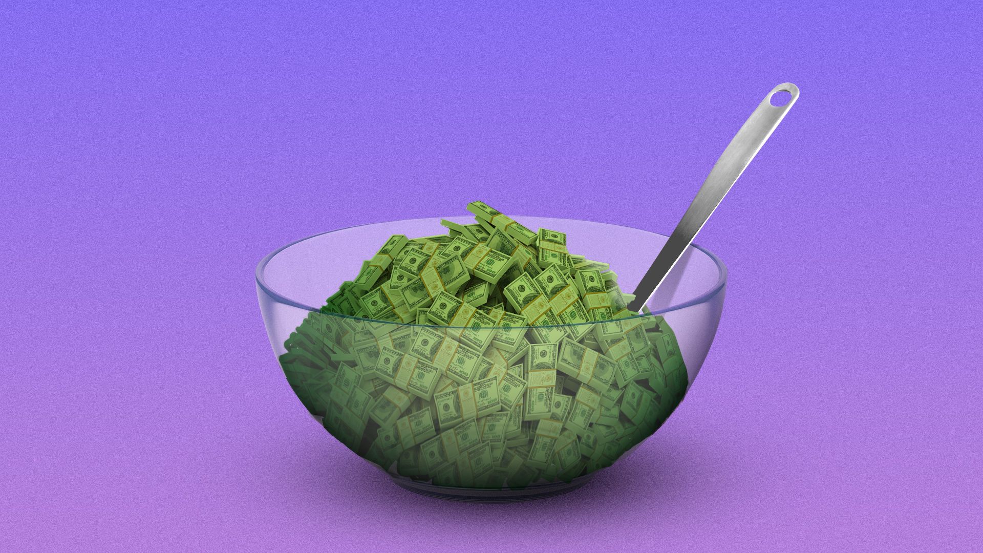 Illustration of a punch bowl full of stacks of money. 