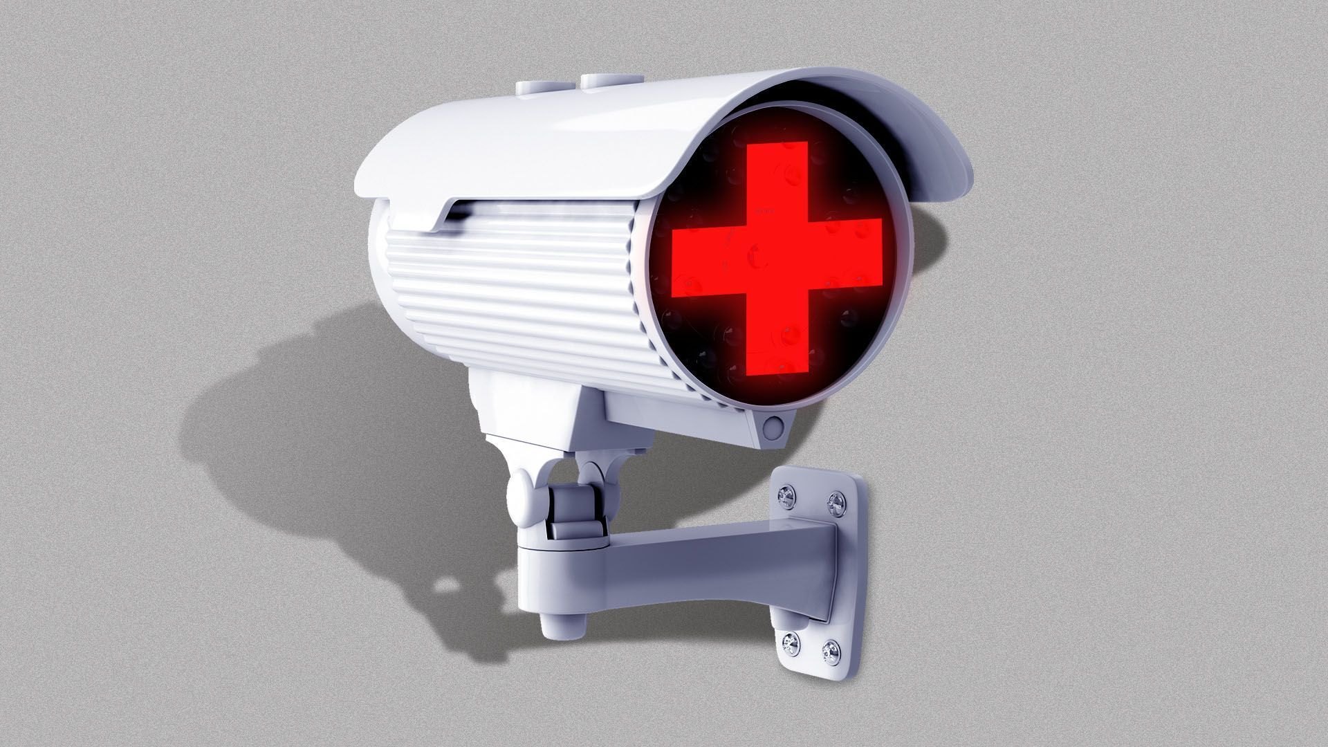Illustration of surveillance camera with red cross in lens