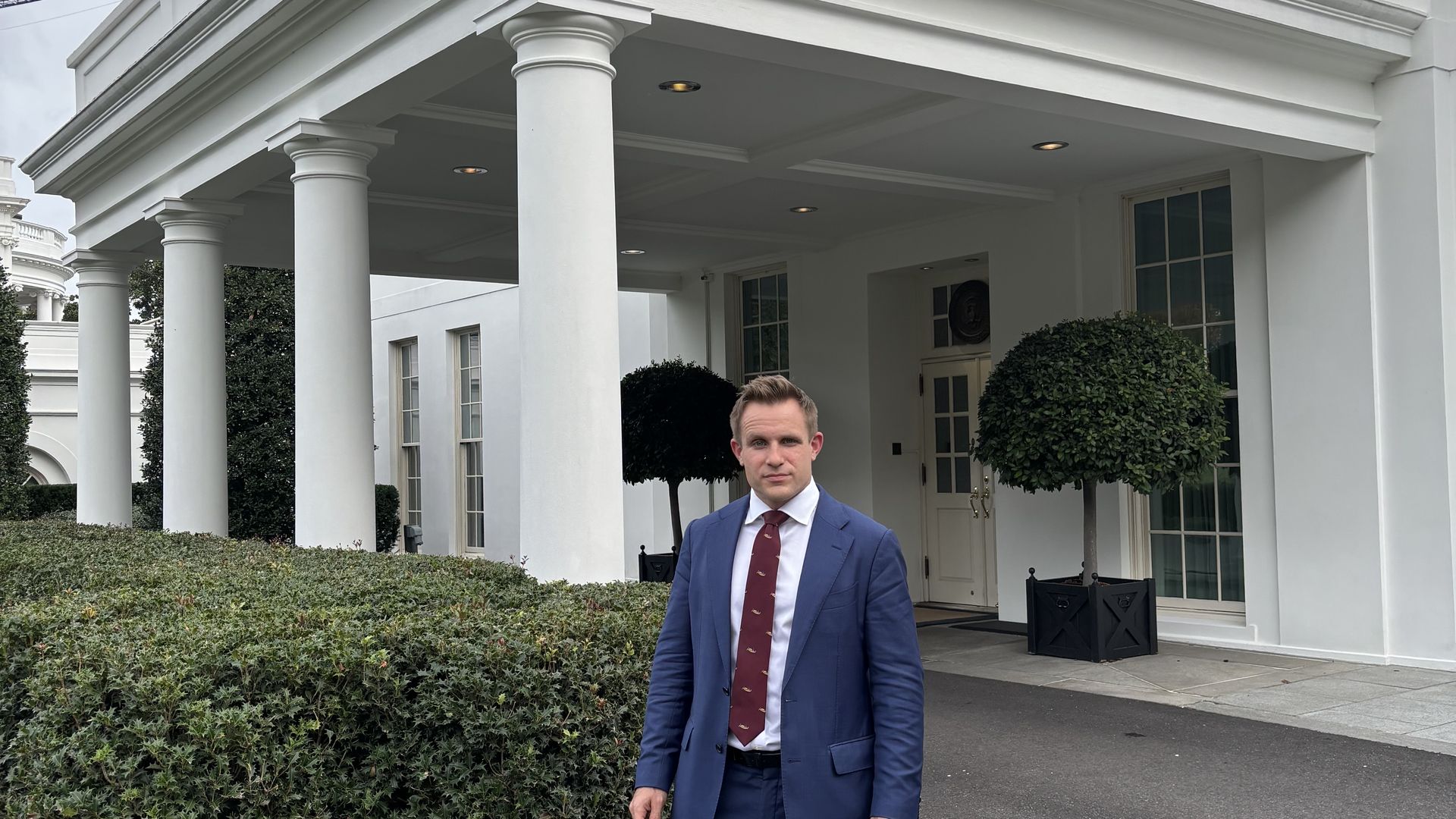 Ryan Baasch, a White House AI adviser and top deputy to National Economic Council Director Kevin Hassett, is leaving the White House for a private-sector job. He appears outside the White House.