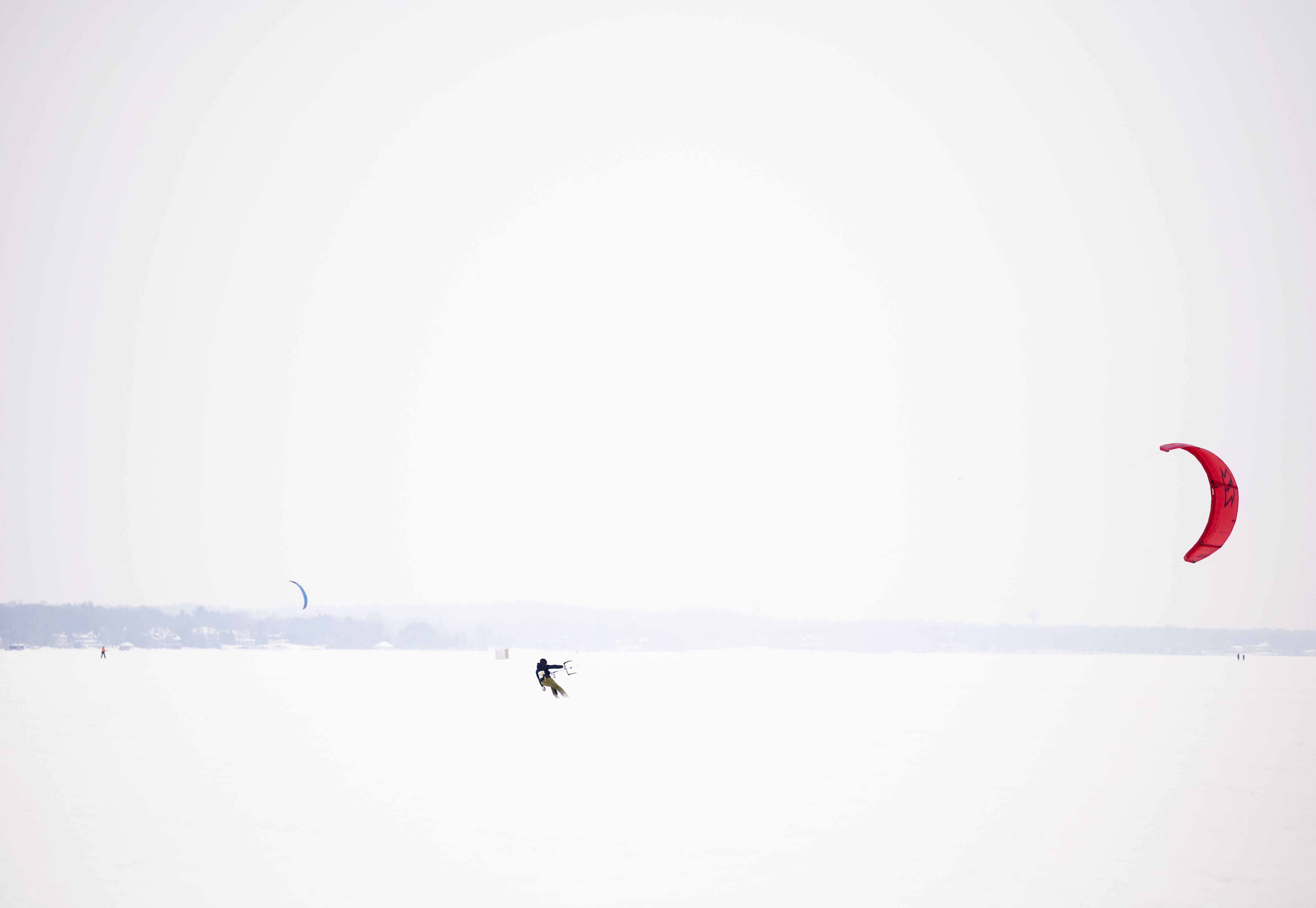  Snowkiters sail across Lake Minnetonka on January 30, 2021 in Wayzata, Minnesota.