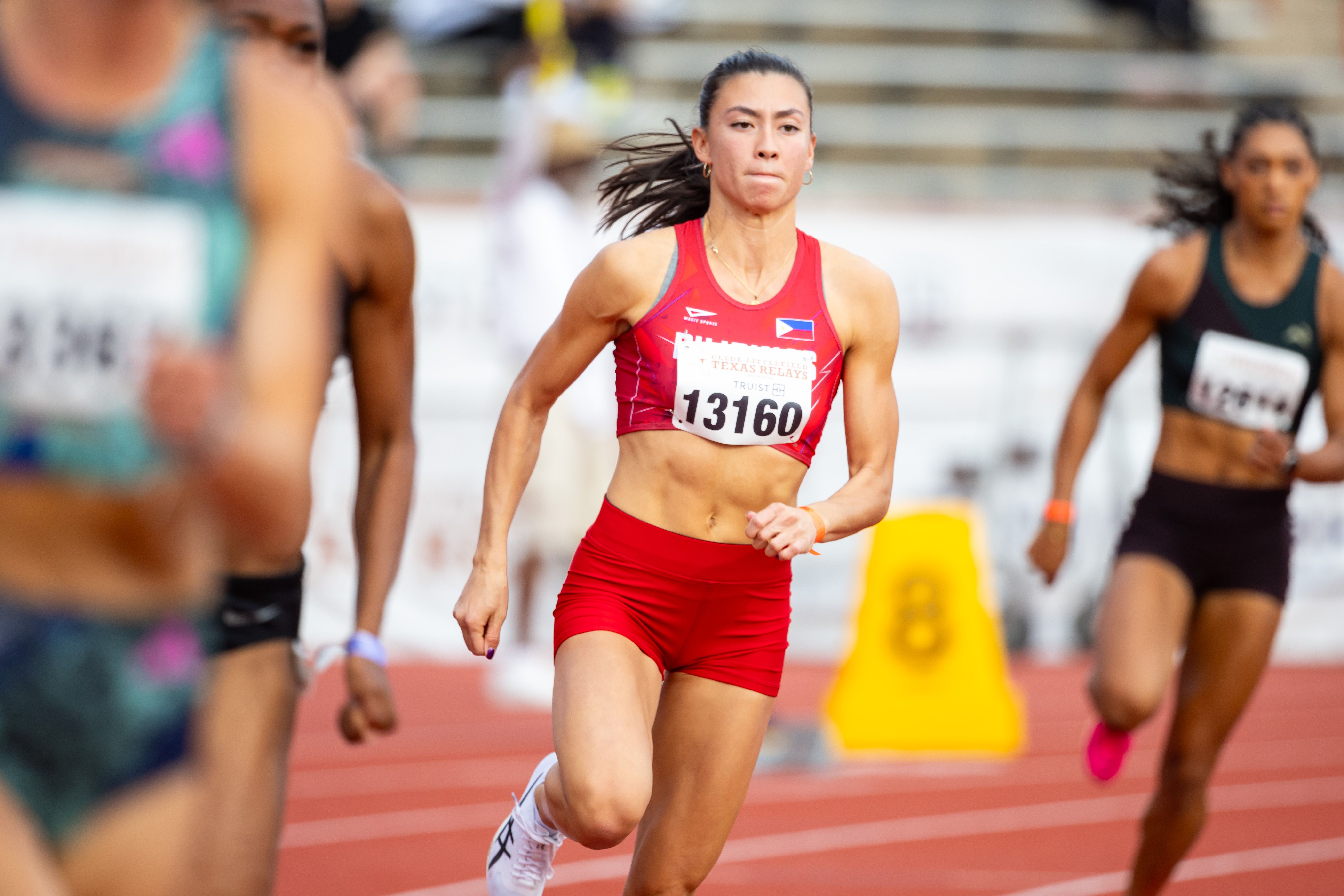 Lauren Hoffman of the Philippines runs in Heat 2 of the Women's 400m Hurdles Invitational at the 96th Clyde Littlefield Texas Relay on March 29, 2024 in Austin, Texas. (Photo by Joe Buvid/Getty Images)