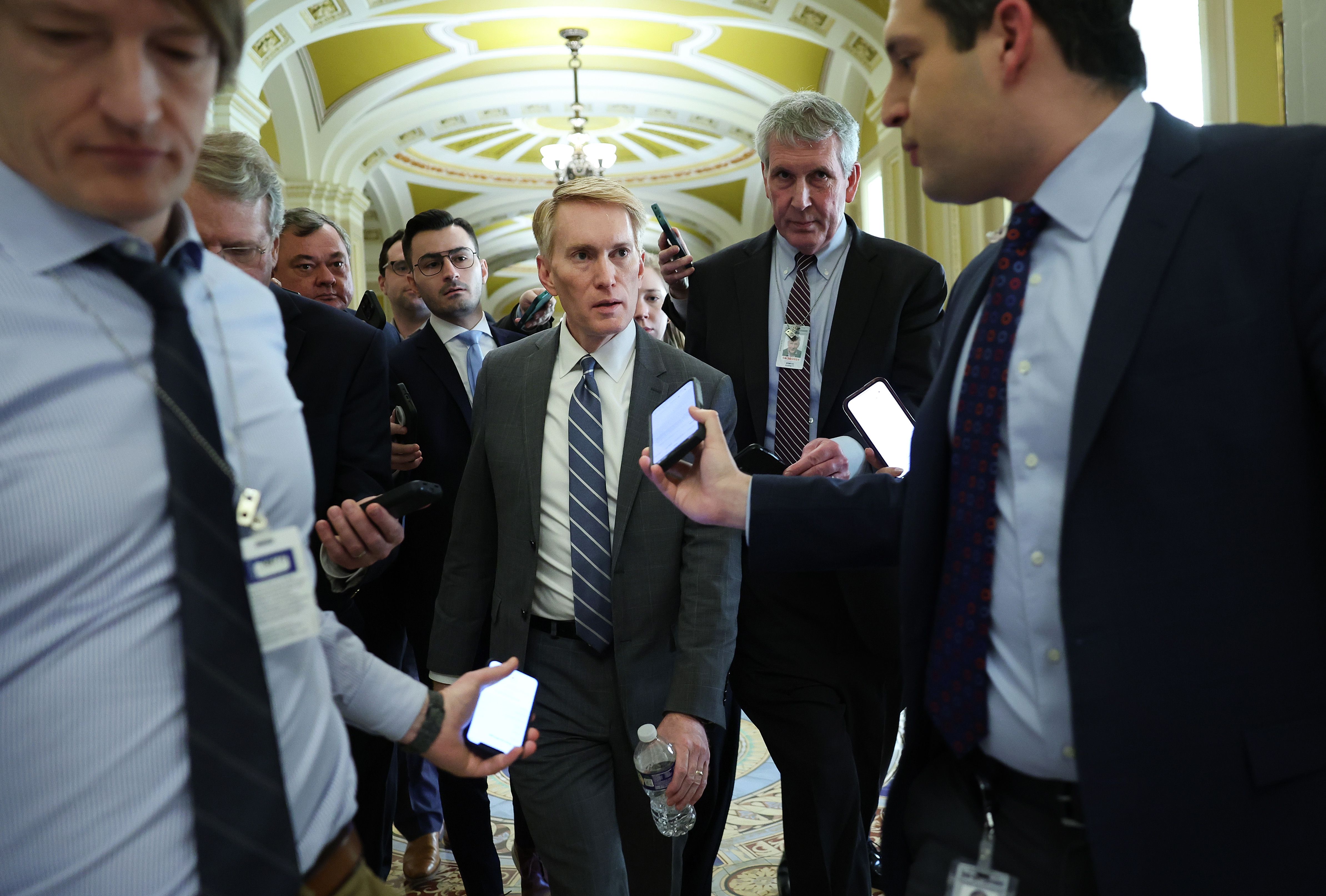 Sen. James Lankford talks to reporters in the Capitol yesterday.