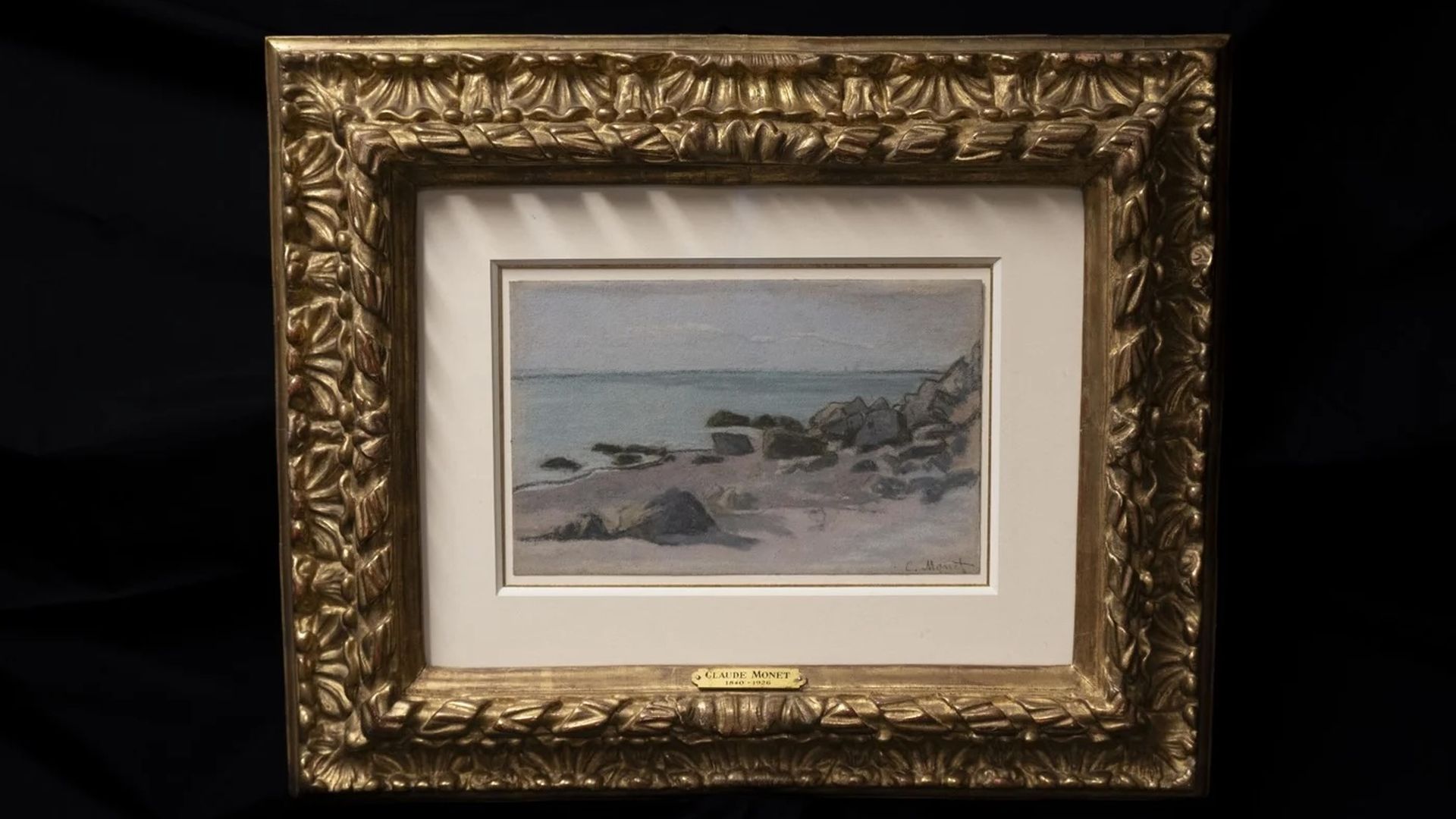 Image shows a Claude Monet art piece called "Bord de Mer."