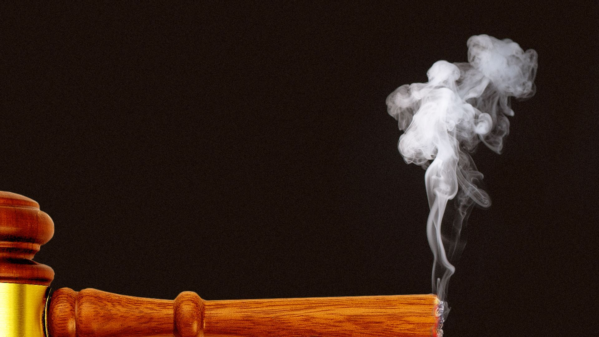 Illustration of a gavel gradually burning up into smoke. 