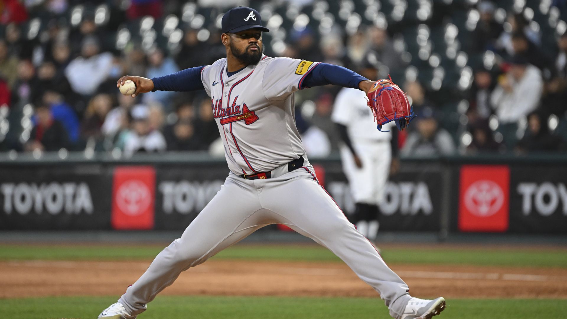 CHICAGO, ILLINOIS - APRIL 02: Reynaldo Lopez #40 of the Atlanta Braves throws a pitch during the second inning of a game against the Chicago White Sox at Guaranteed Rate Field on April 02, 2024 in Chicago, Illinois. (Photo by Nuccio DiNuzzo/Getty Images)