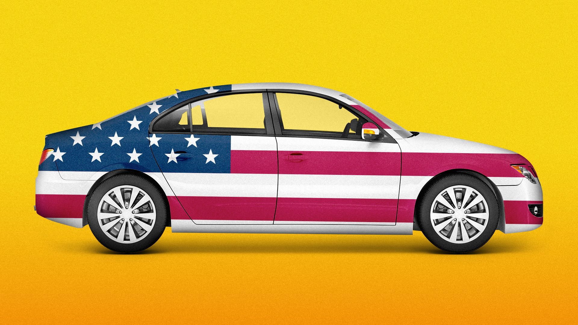 Illustration of a car with an American flag pattern. 