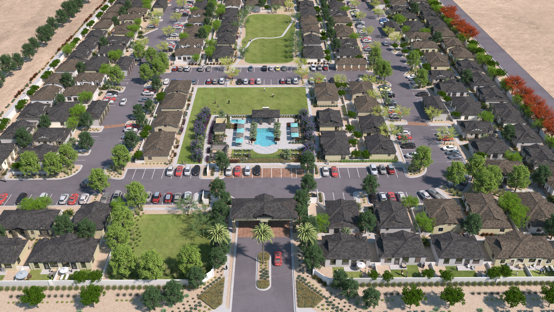 An aerial view of a Picket Fence development