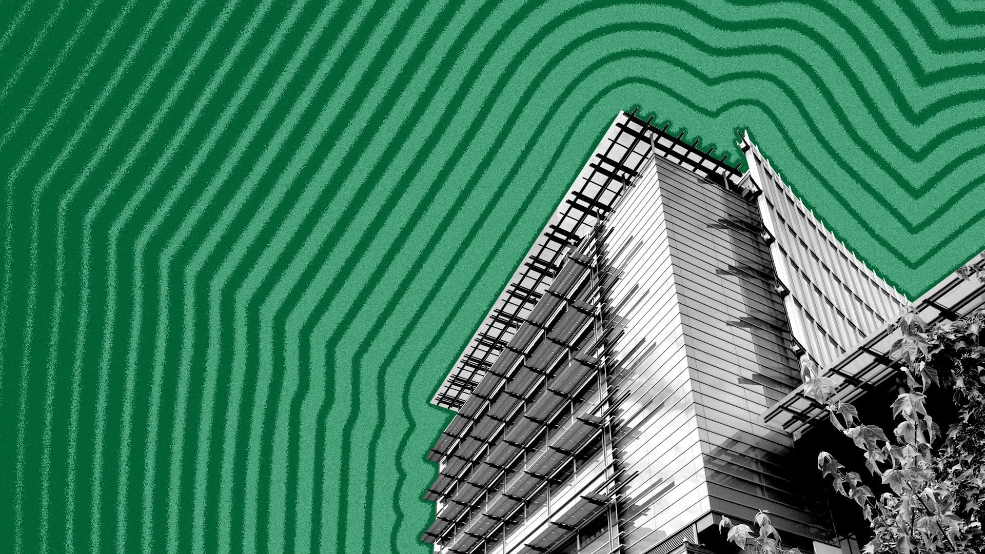 Illustration of Seattle City Hall with lines emanating from it.