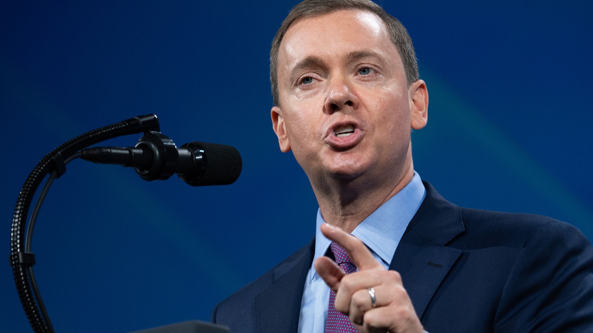 Chris Cox, Executive Director of the NRA's Institute for Legislative Action, speaks before the National Rifle Association (NRA) Annual Meeting at Lucas Oil Stadium in Indiana, April 26, 2019. 