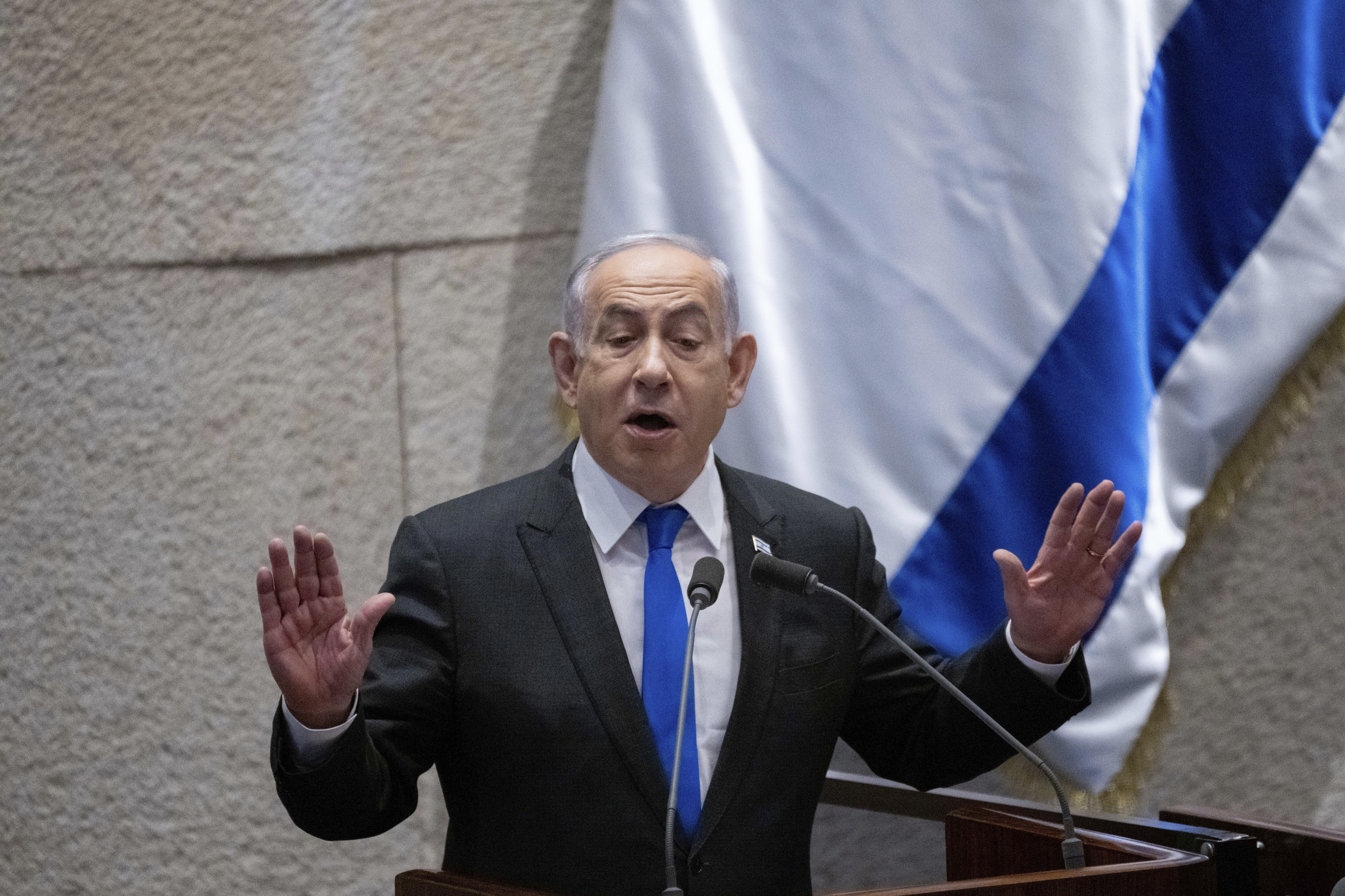 Israeli Prime Minister Benjamin Netanyahu addresses the Knesset, Israel's parliament, last week.