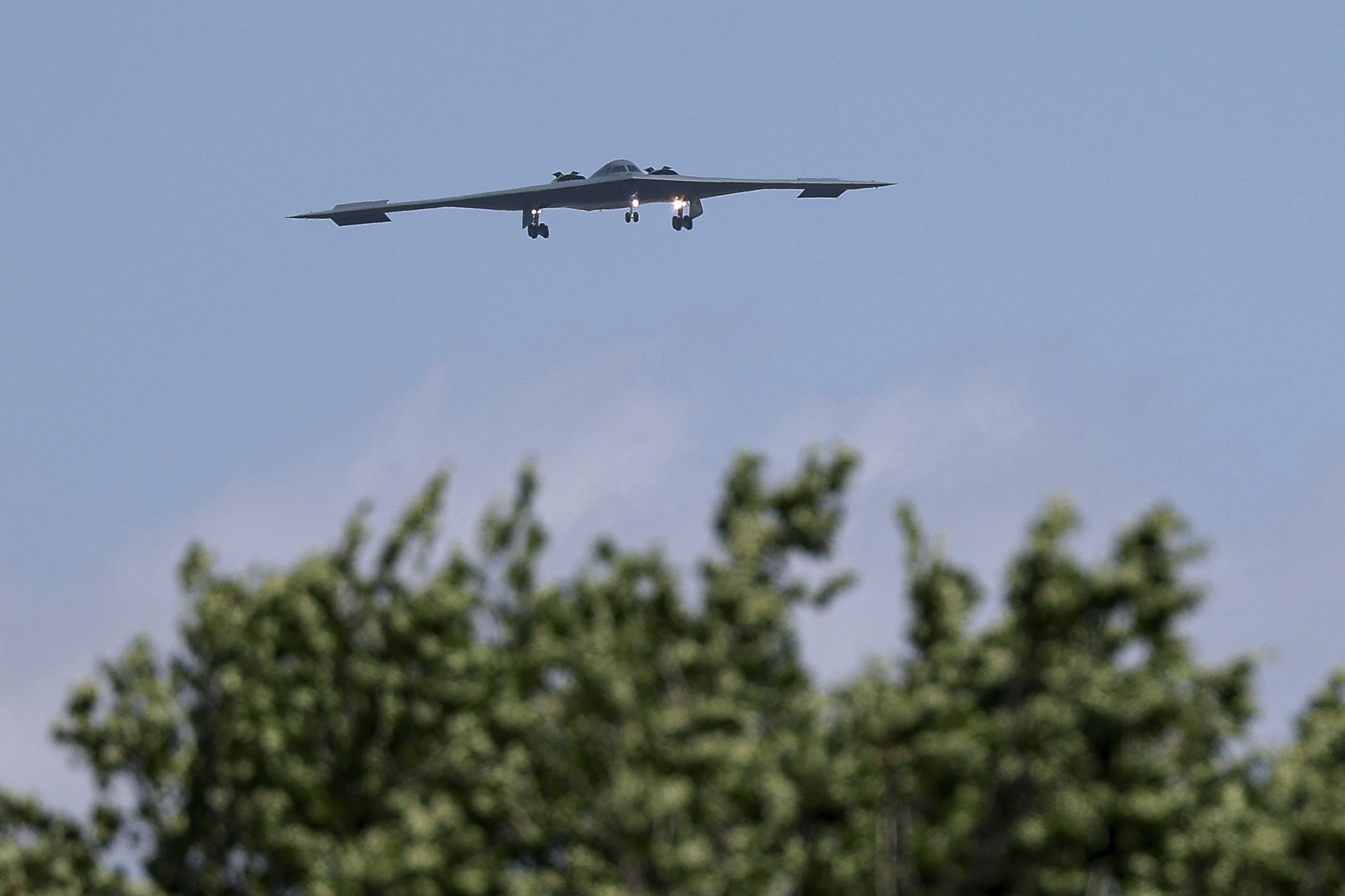 A B-2 bomber that participated in the Iran strike arrives at Whiteman Air Force Base in Missouri yesterday.