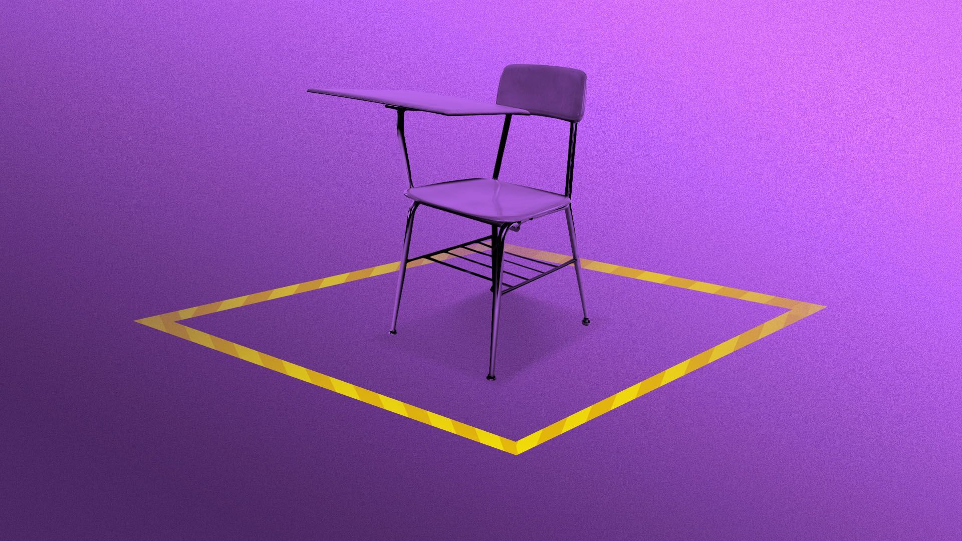 Illustration of a school desk surrounded by caution tape