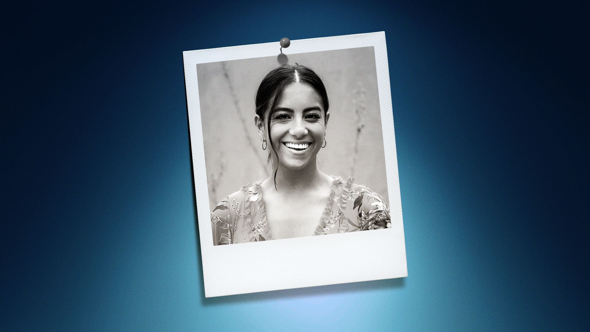 Photo illustration of JerSean Golatt in the center of a Polaroid photo under a blue spotlight.