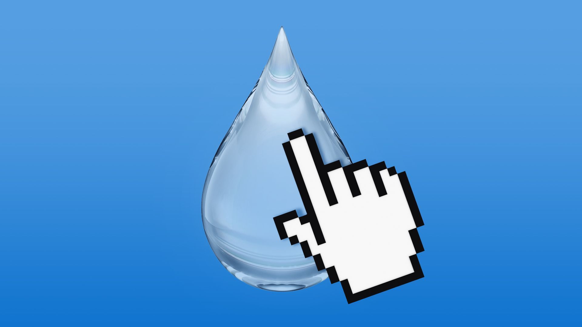 Illustration of a drop of water with a pointing cursor on top of it