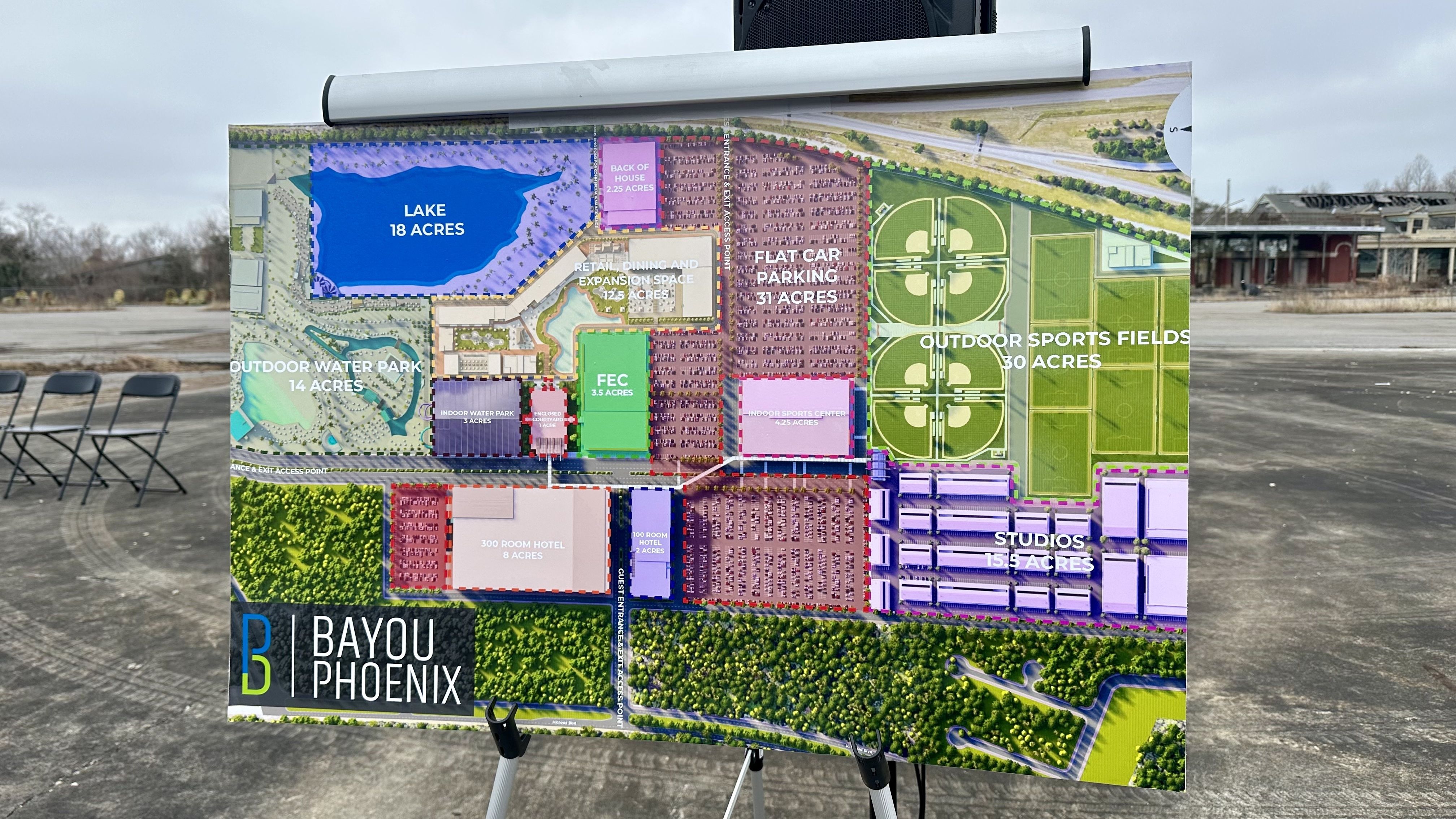 Image shows a map with the master plan for the old Six Flags.