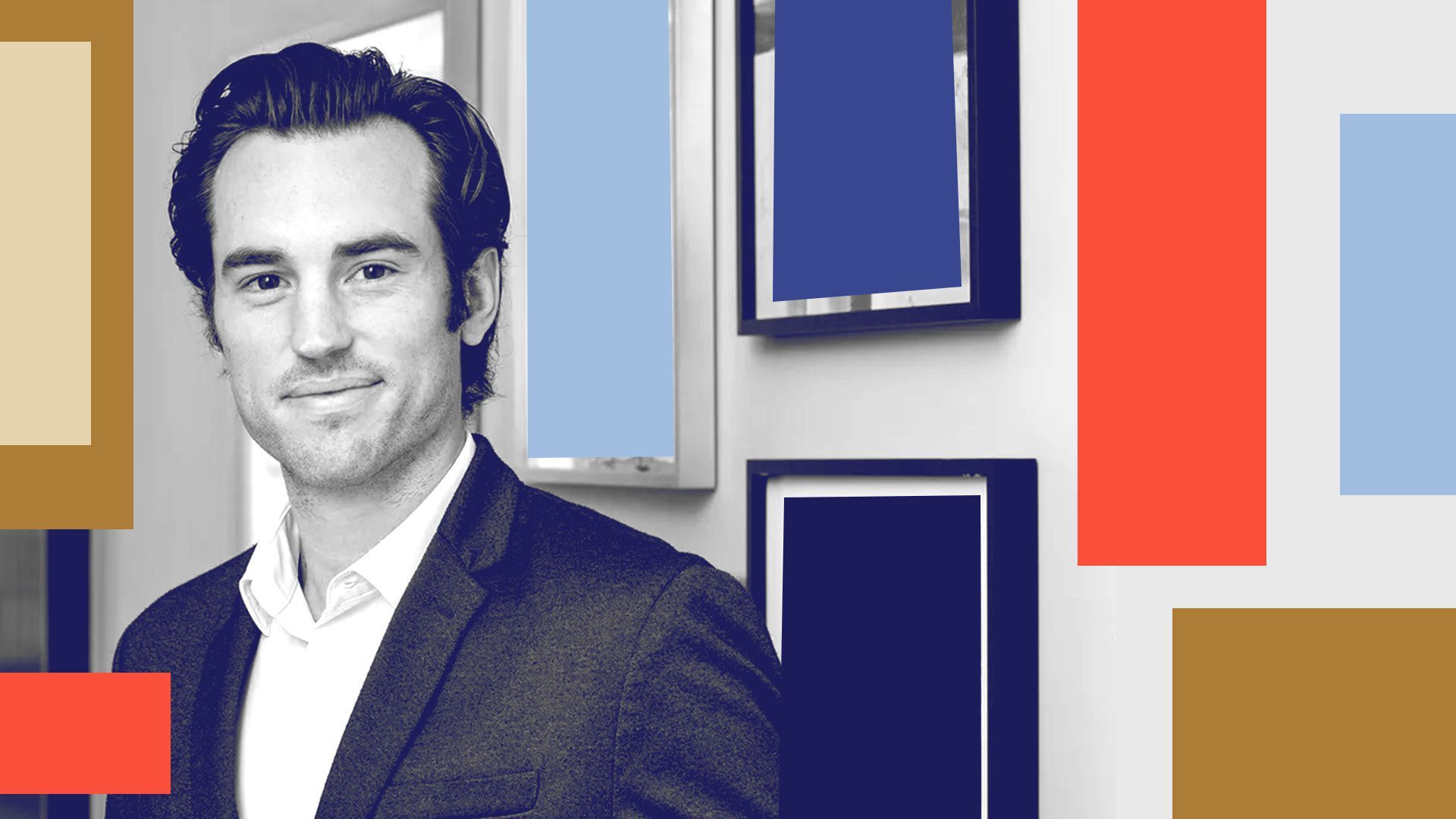 Photo illustration of Ryan Pauley with geometric shapes.