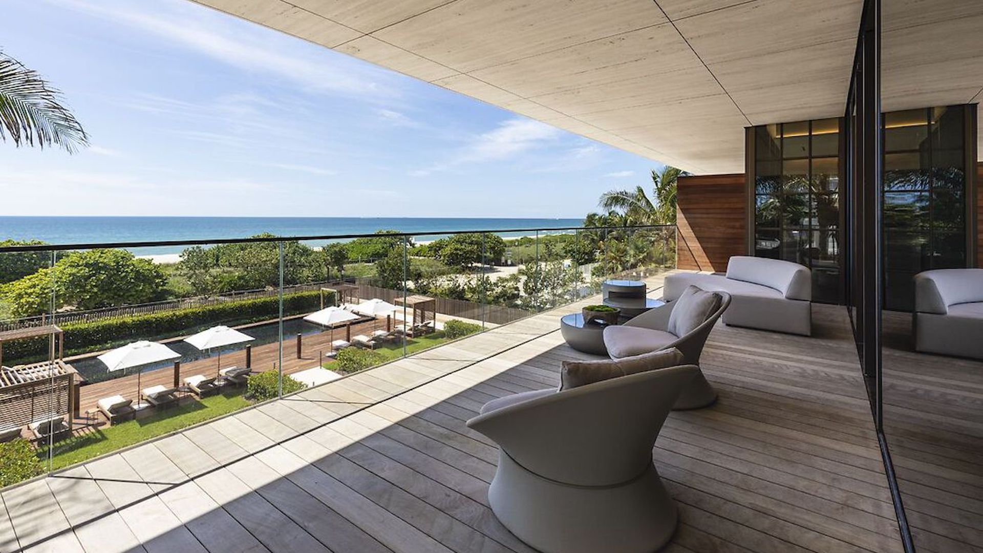 A modern terrace outside of a condo unit.