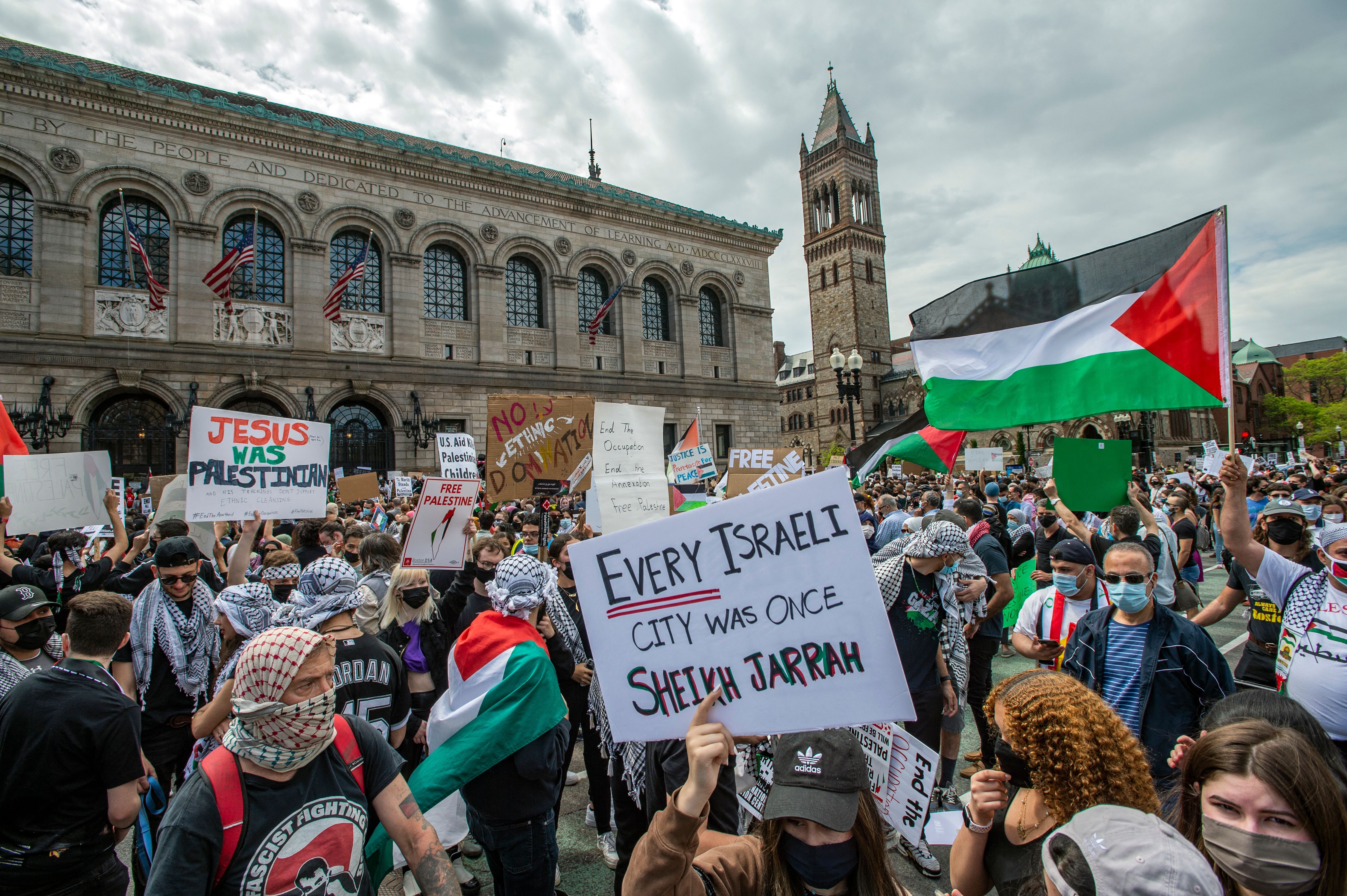 Thousands gather during a rally to support Palestine at Copley Square in Boston, Massachusetts on May 15