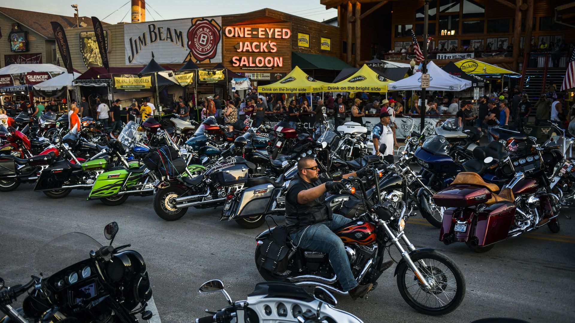 A motorcyclist driving in Sturgis on Aug. 7.