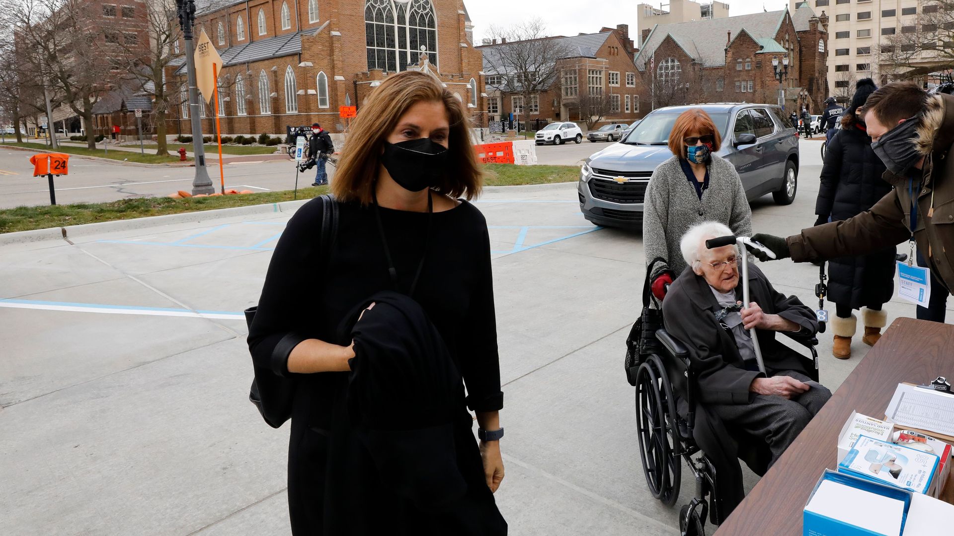 Michigan Supreme Court Chief Justice Bridget Mary McCormack arrives for the Electoral College vote at the state capital in Lansing, Michigan on December 14, 2020.