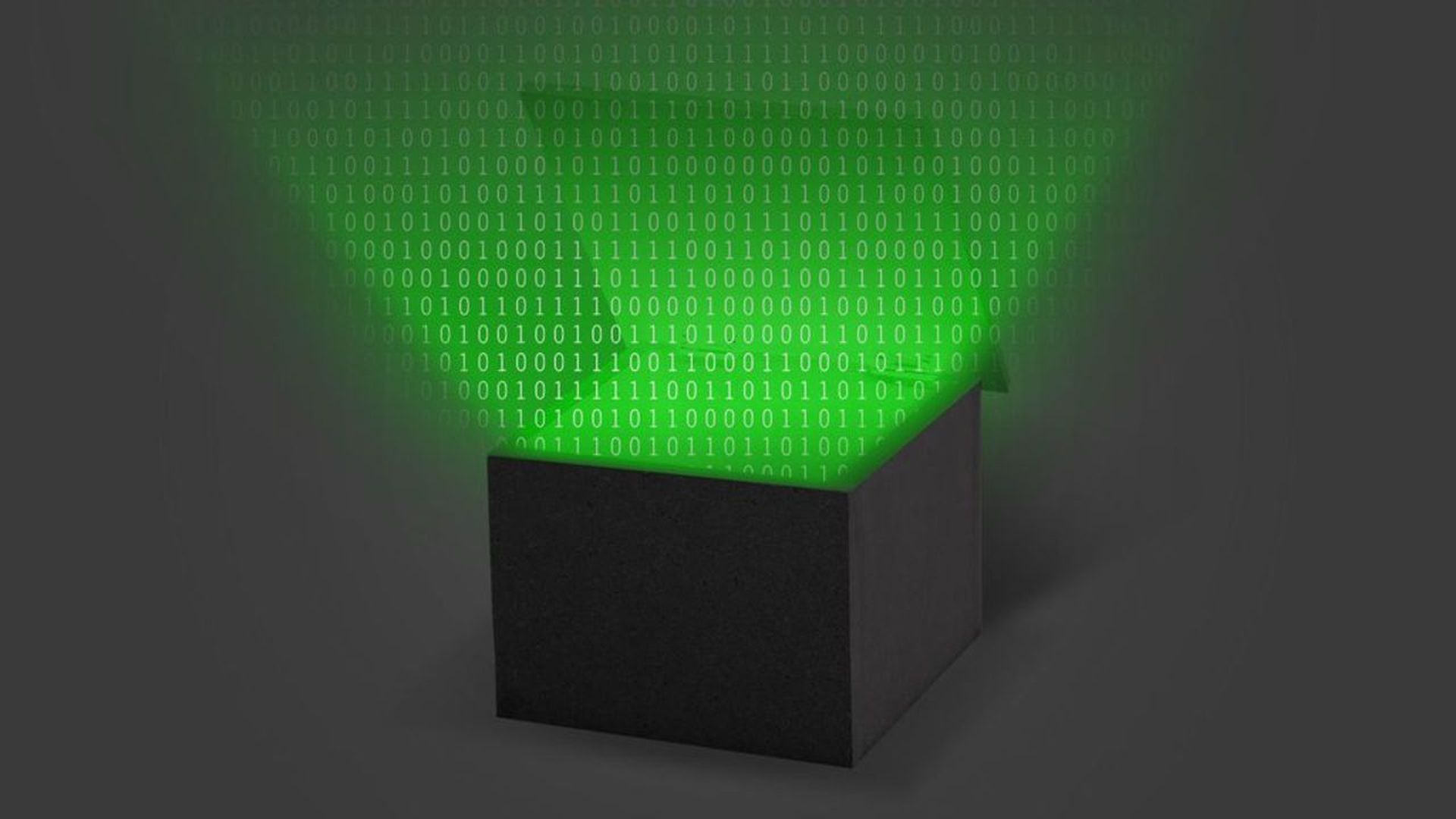 Illustration of a box that is emitting binary numbers