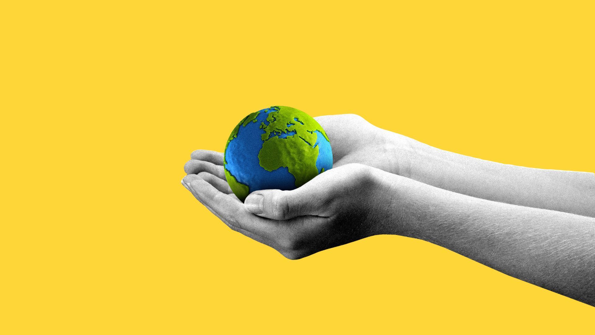 Illustration of gentle hands holding Earth